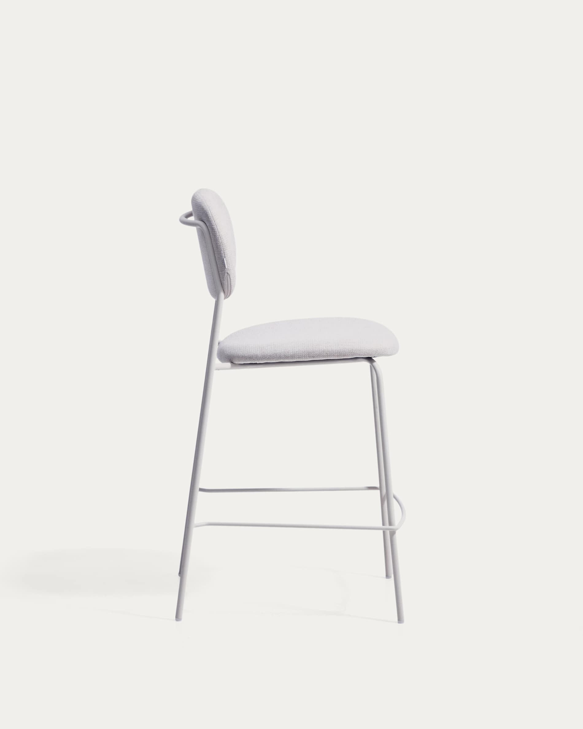 Meli stackable stool in beige chenille with beige metal legs FSC Mix Credit 65cm
