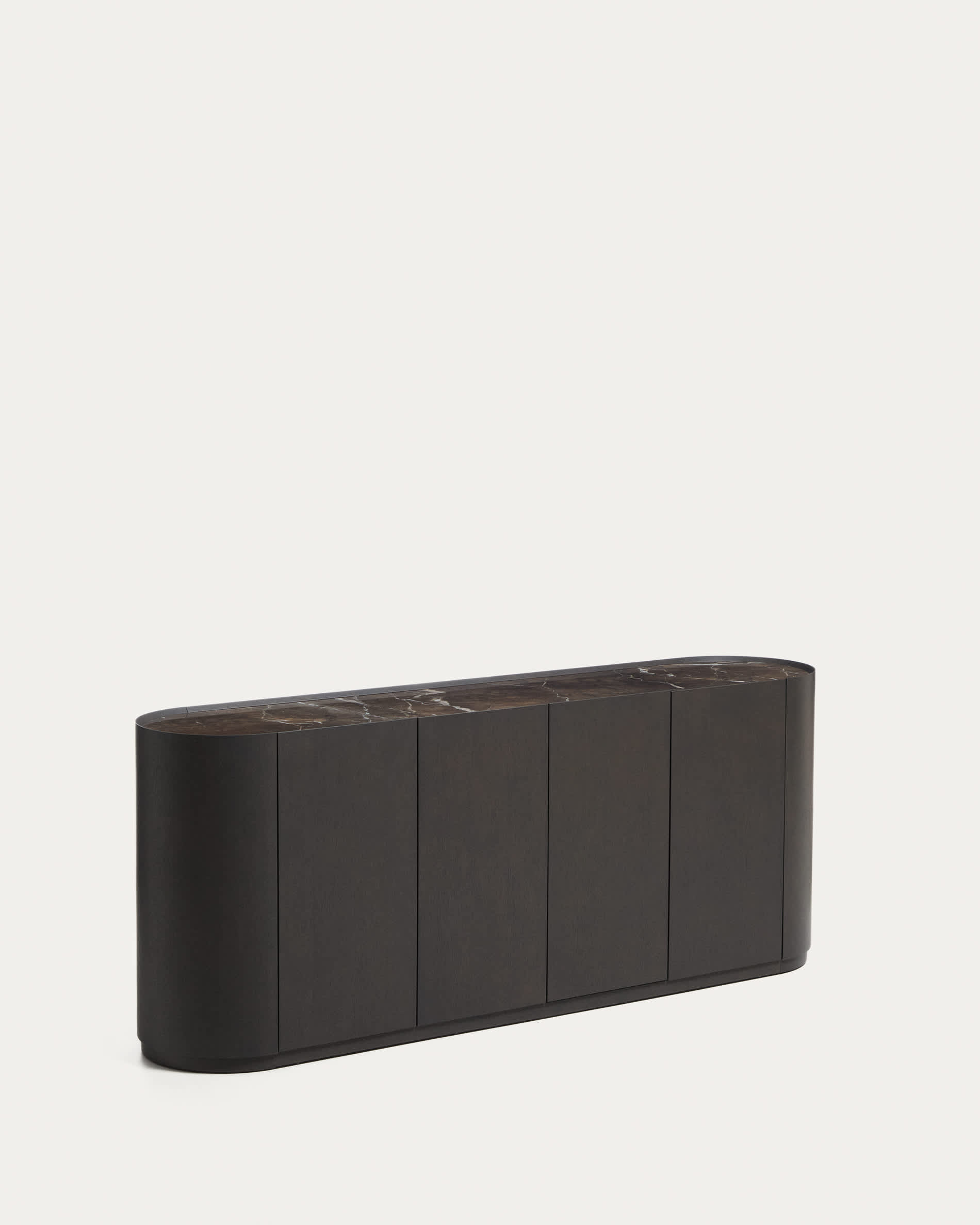 Nemore 4-door oak veneer sideboard with Emperador marble-effect ceramic top, FSC Mix Credit, 200 x 45 cm