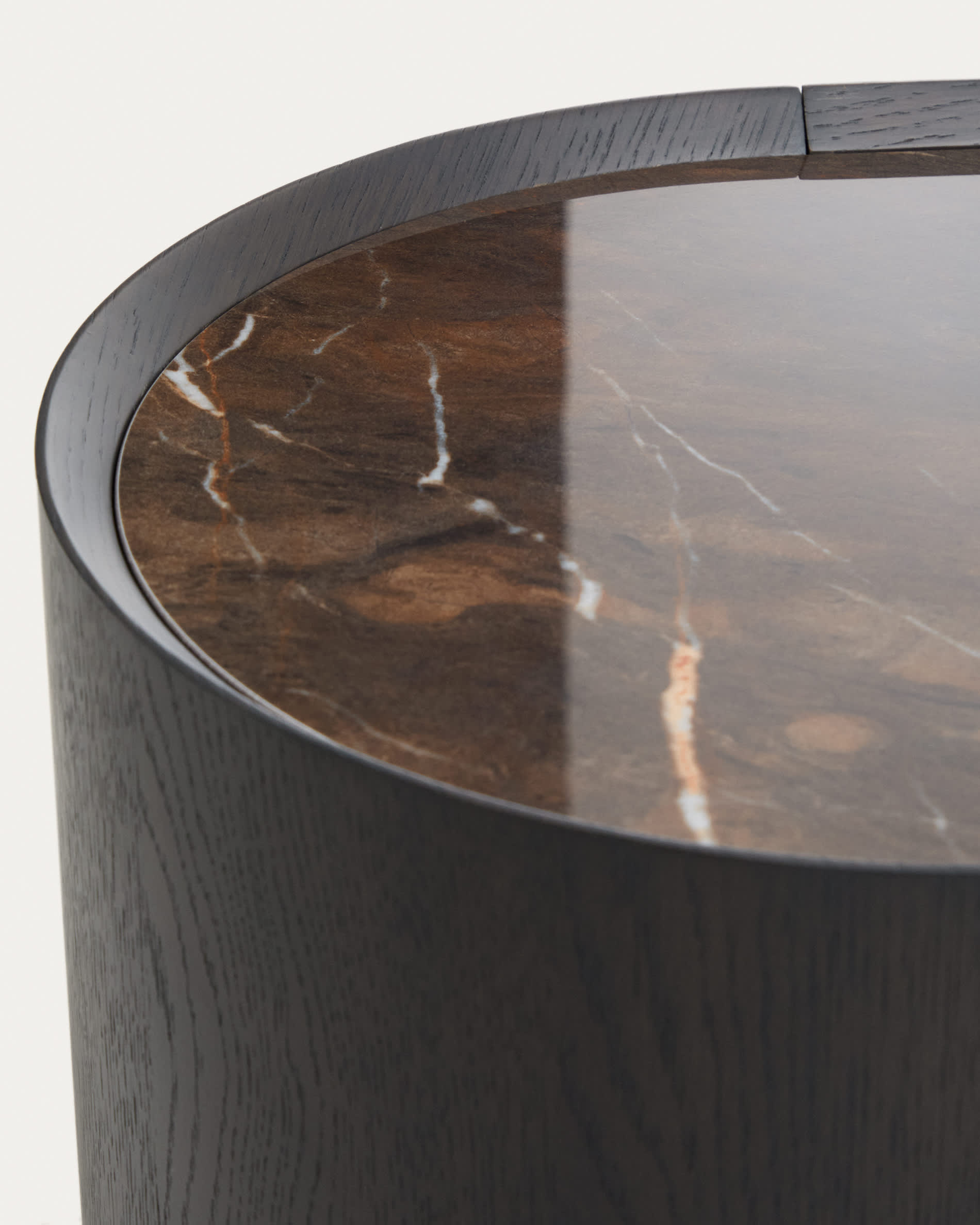 Nemore TV stand with 2 oak veneer drawers and Emperador marble-effect ceramic top, FSC Mix Credit, 200 x 35 cm
