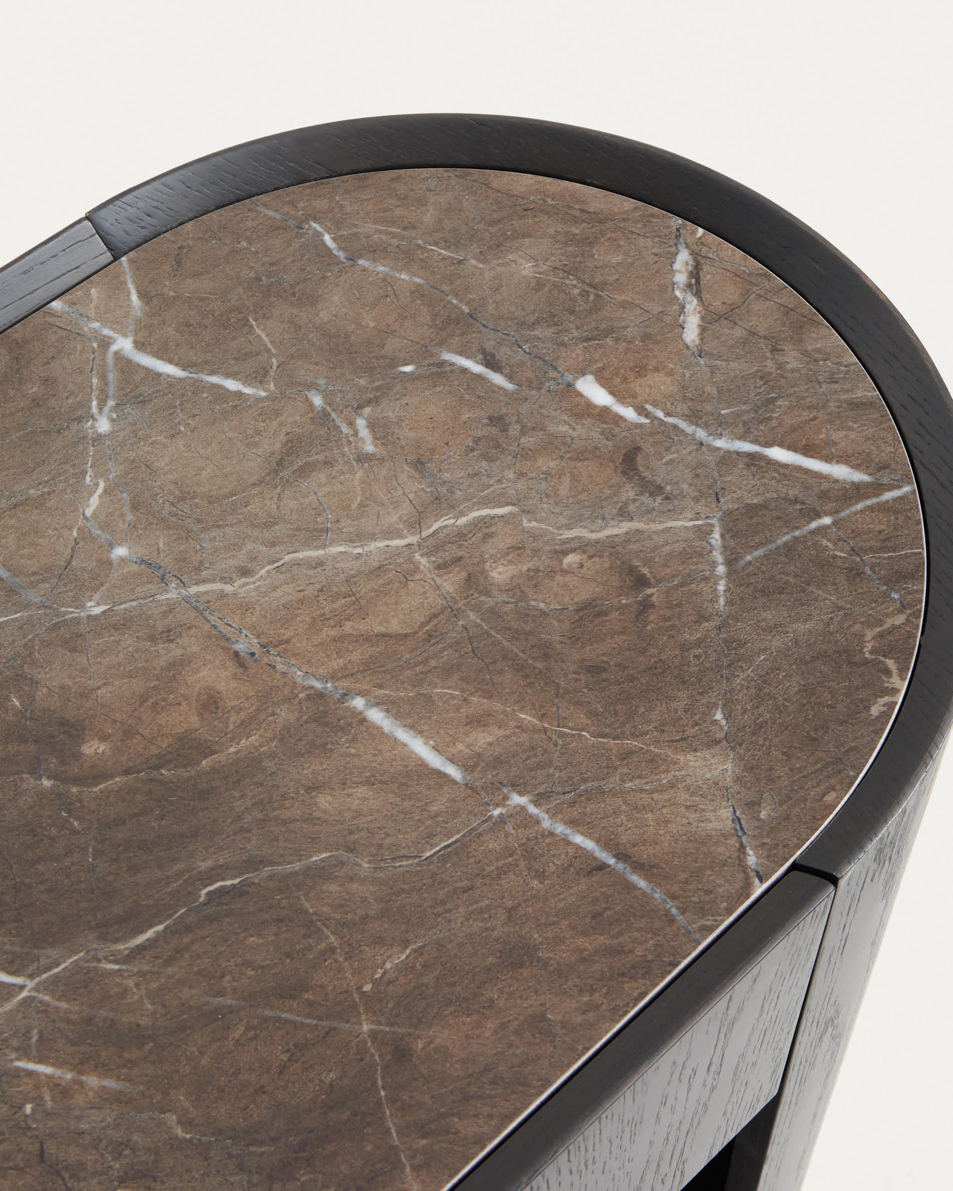 Nemore console table with 2 oak veneer drawers and Emperador marble-effect ceramic top, FSC Mix Credit, 120 x 90 cm