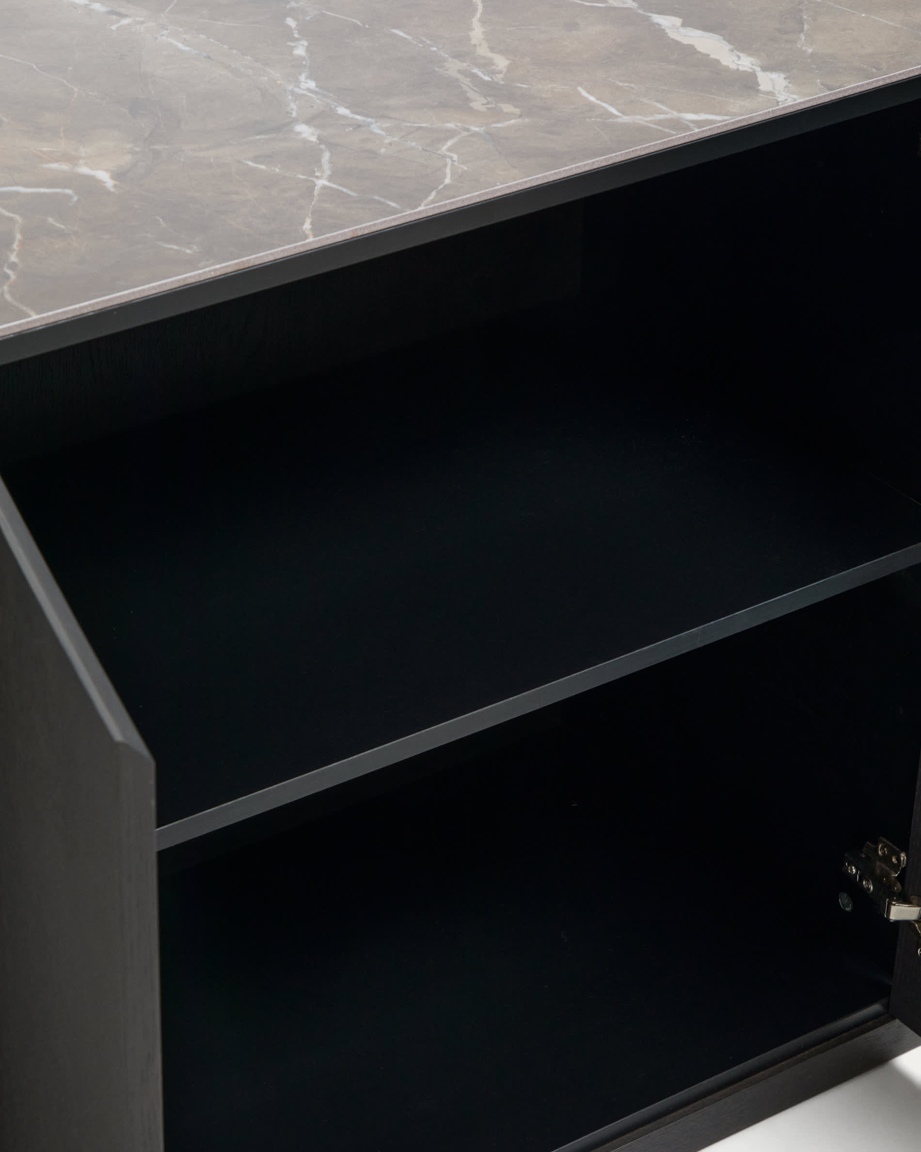 Nemore 4-door oak veneer sideboard with Emperador marble-effect ceramic top, FSC Mix Credit, 200 x 45 cm
