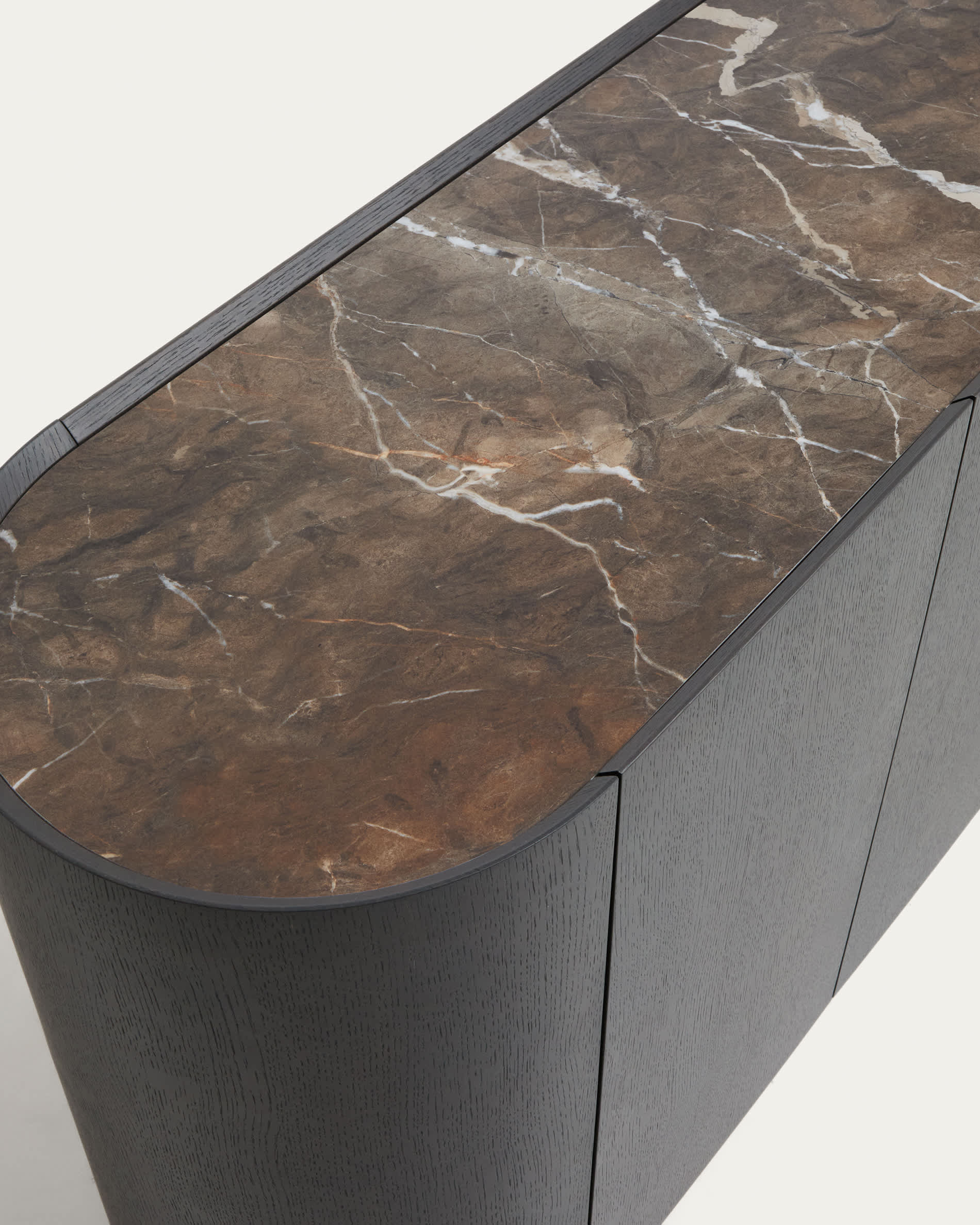 Nemore 4-door oak veneer sideboard with Emperador marble-effect ceramic top, FSC Mix Credit, 200 x 45 cm