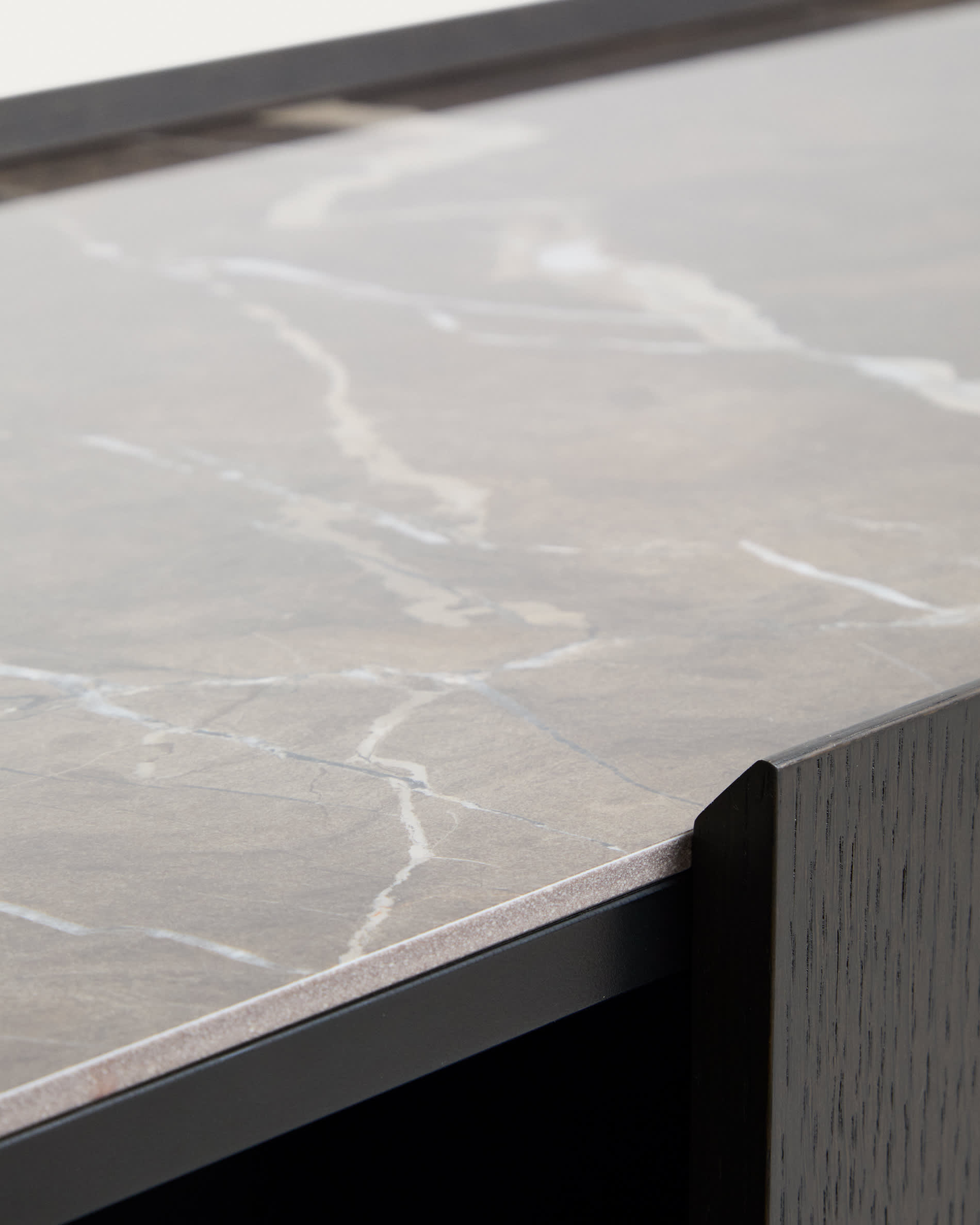 Nemore 4-door oak veneer sideboard with Emperador marble-effect ceramic top, FSC Mix Credit, 200 x 45 cm