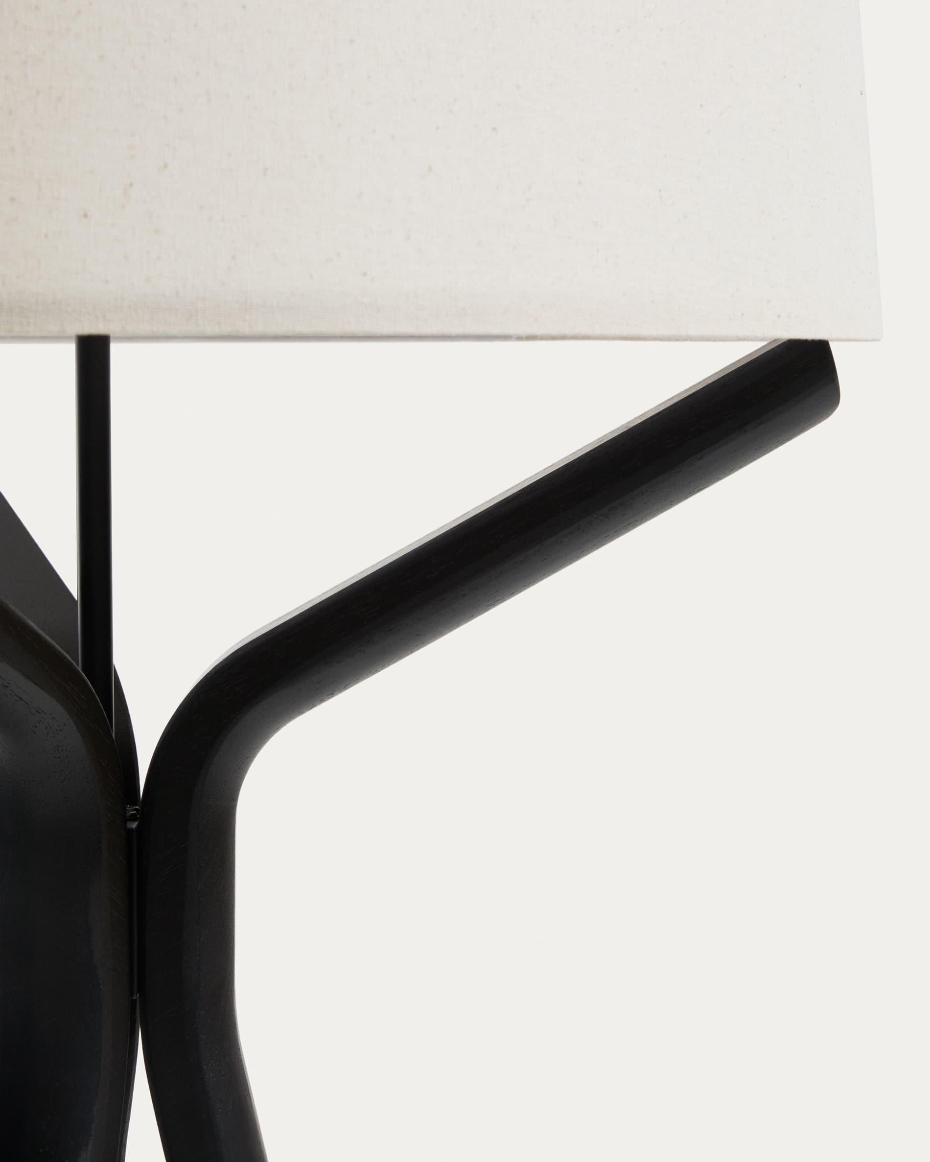 Ubira oak wood floor lamp with black finish and linen lampshade