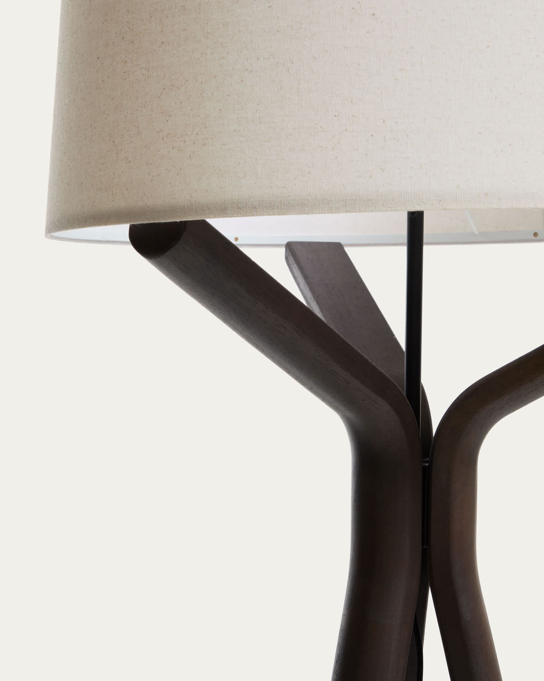 Ubira ash wood floor lamp with dark finish and linen lampshade