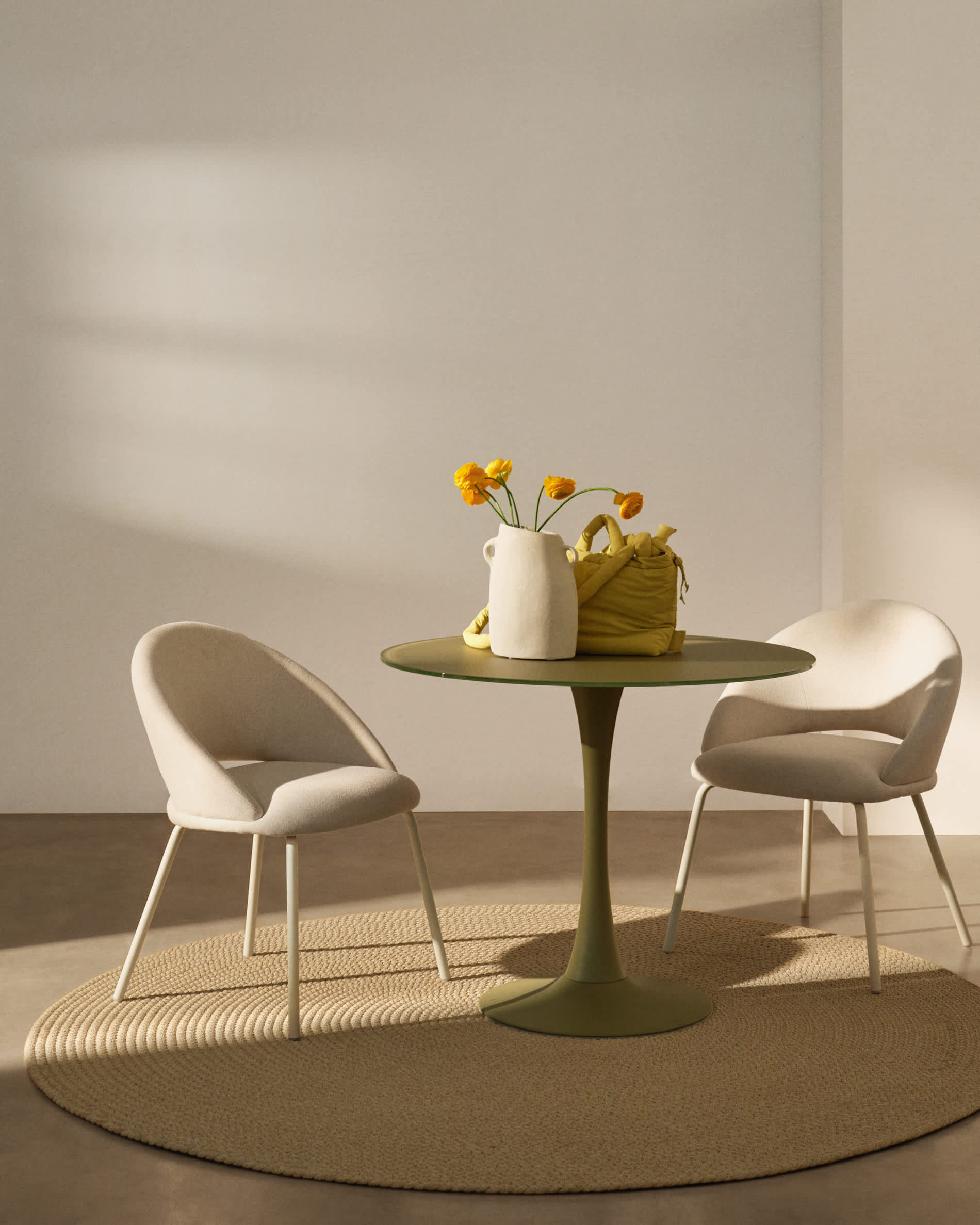 Bonali chair in green chenille with green metal legs FSC Mix Credit