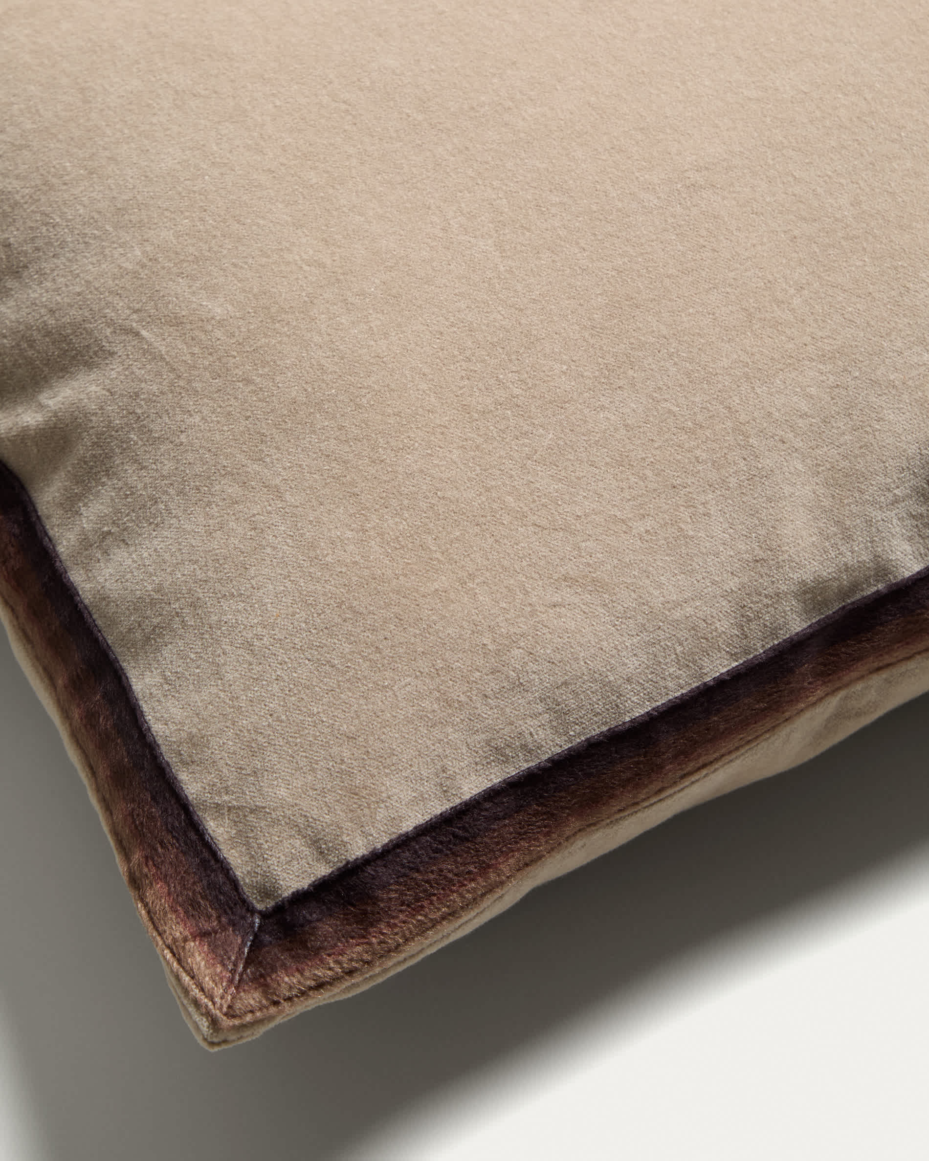 Niroi 100% beige velvet cotton cushion cover with ribbon detail 60 x 60 cm