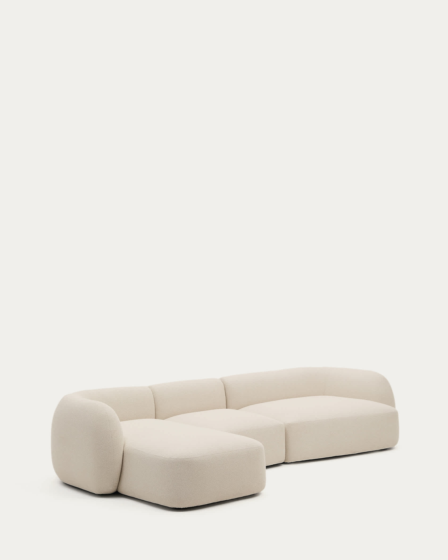 Martina fire-retardant ecru chenille 4-seater modular sofa with left chaise longue 377 cm