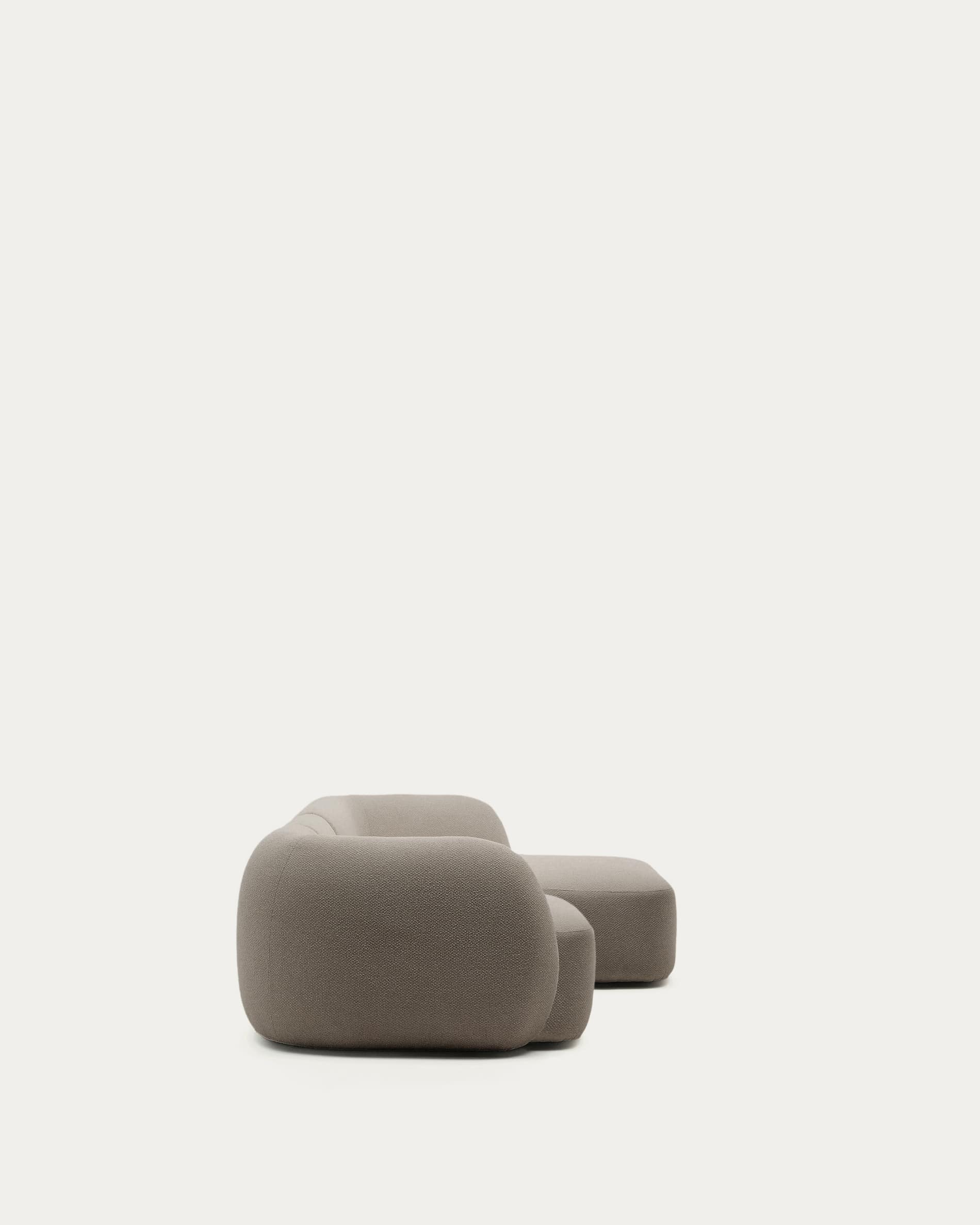 Martina fire-retardant stone-coloured chenille 4-seater modular sofa with right chaise longue 377 cm