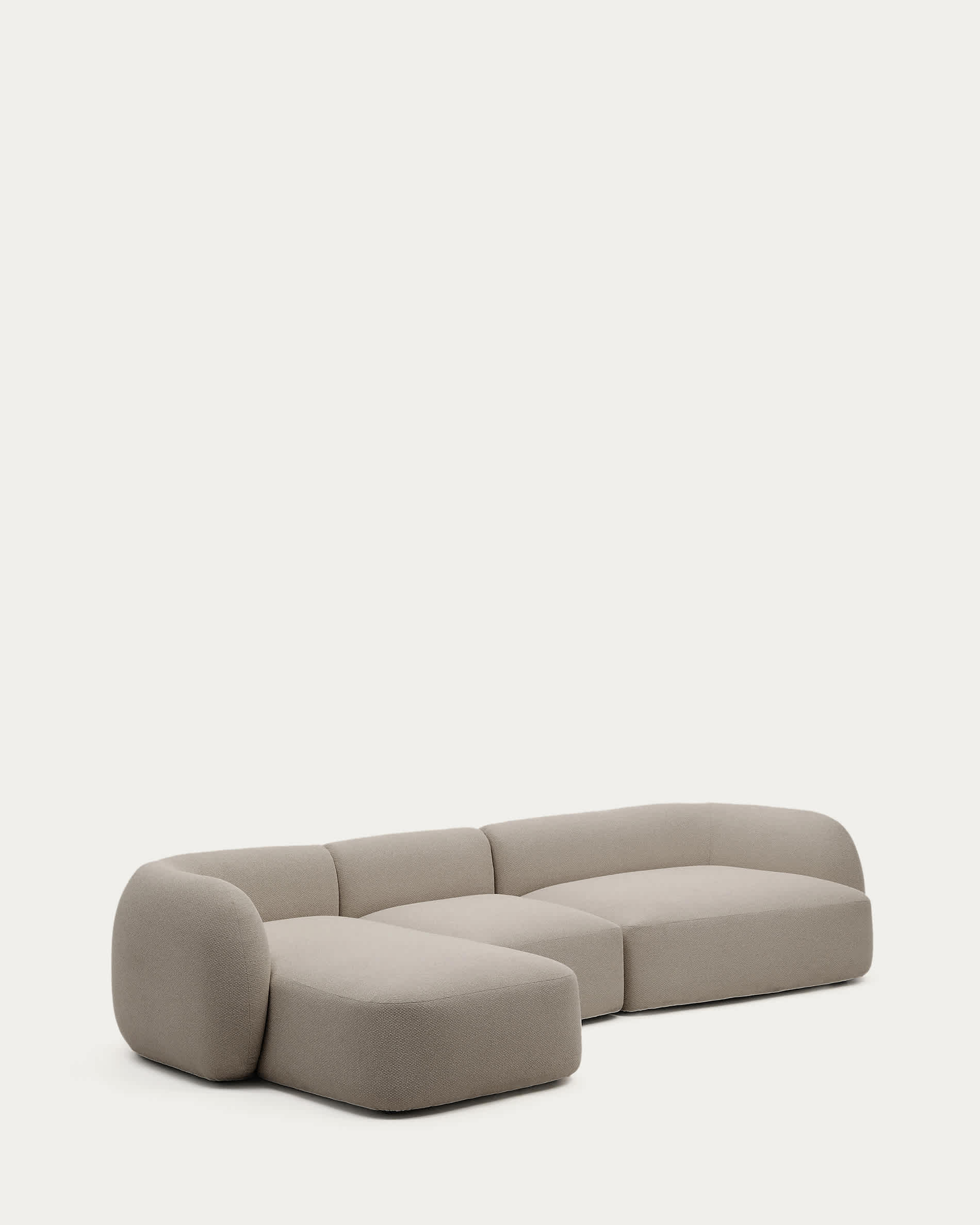 Martina fire-retardant stone-coloured chenille 4-seater modular sofa with left chaise longue 377 cm