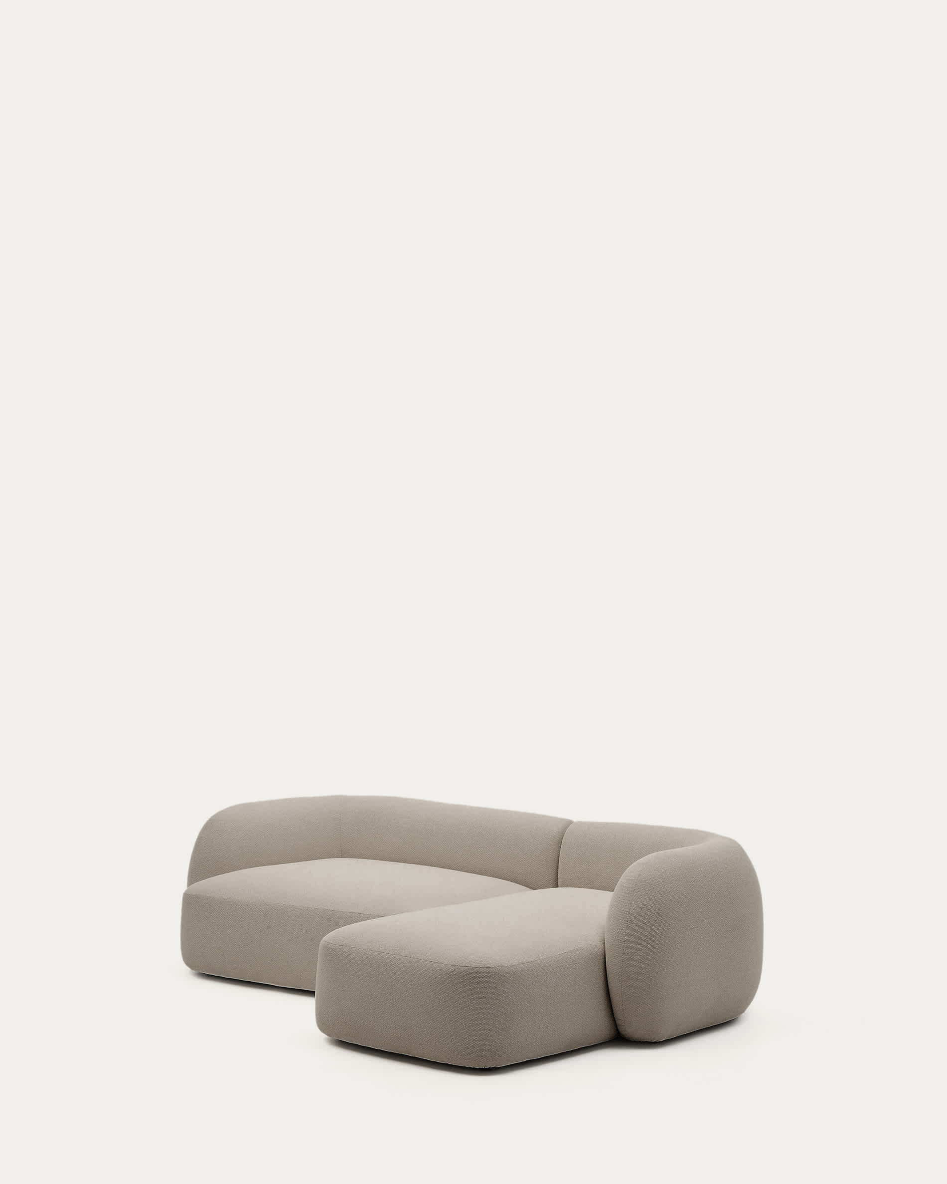 Martina fire-retardant stone-coloured chenille 3-seater modular sofa with right chaise longue 287 cm