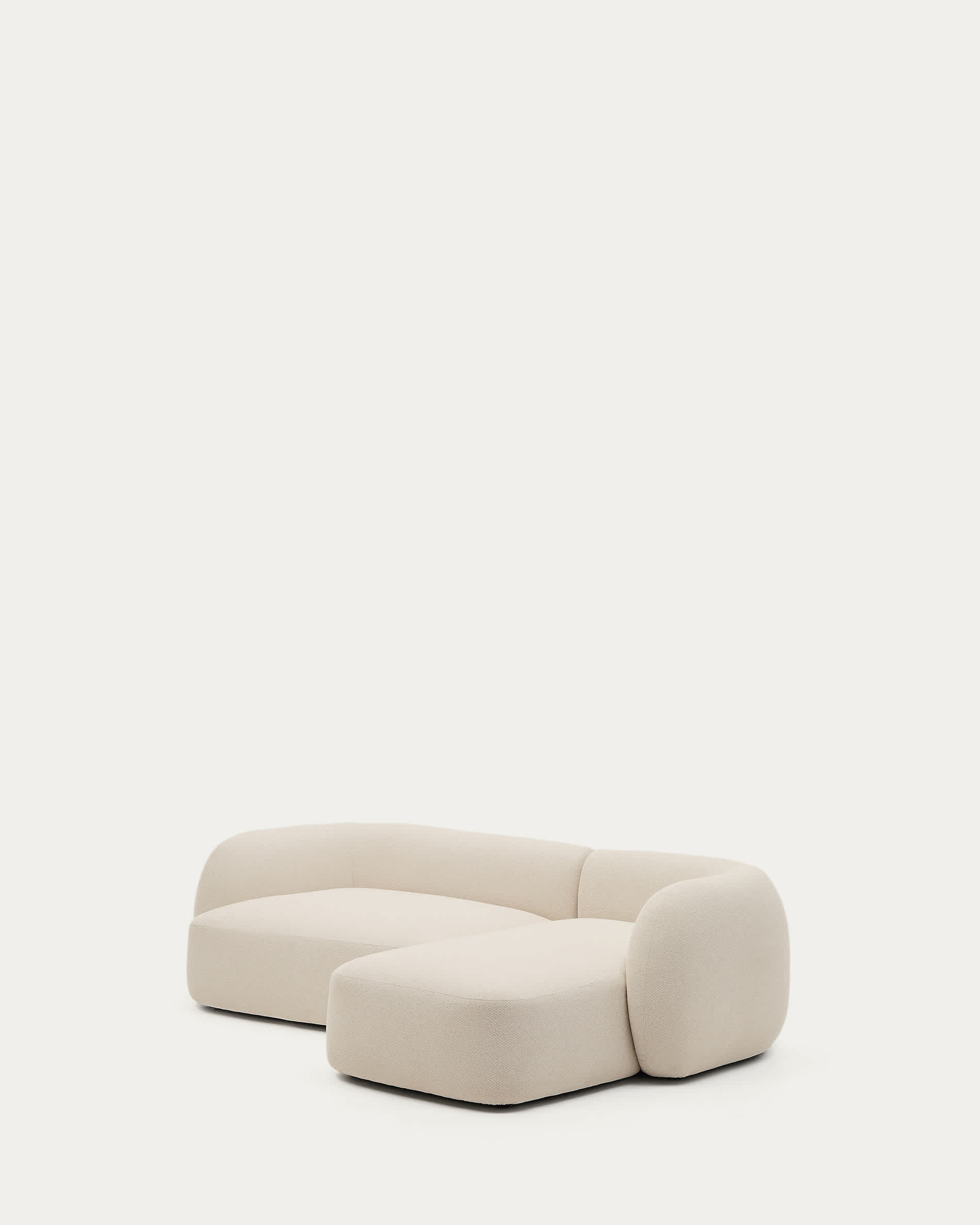 Martina fire-retardant ecru chenille 3-seater modular sofa with right chaise longue 287 cm