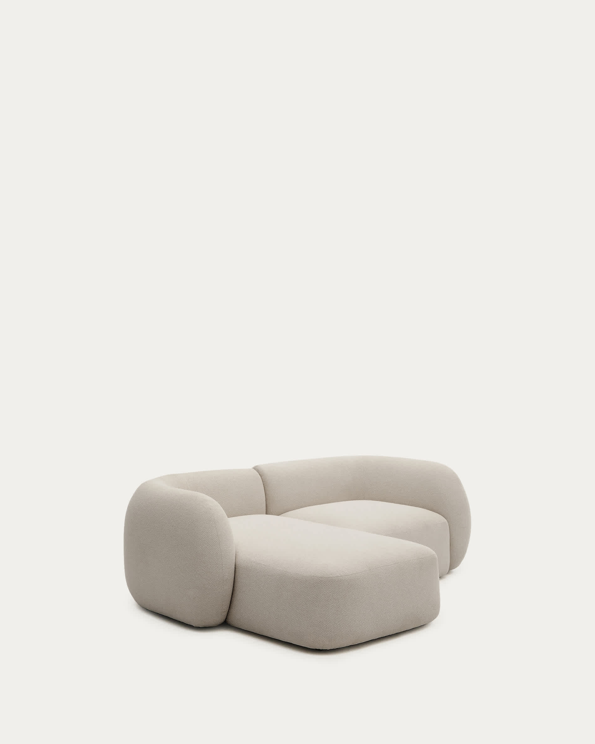 Martina fire-retardant stone-coloured chenille 2-seater modular sofa with left chaise longue 230 cm