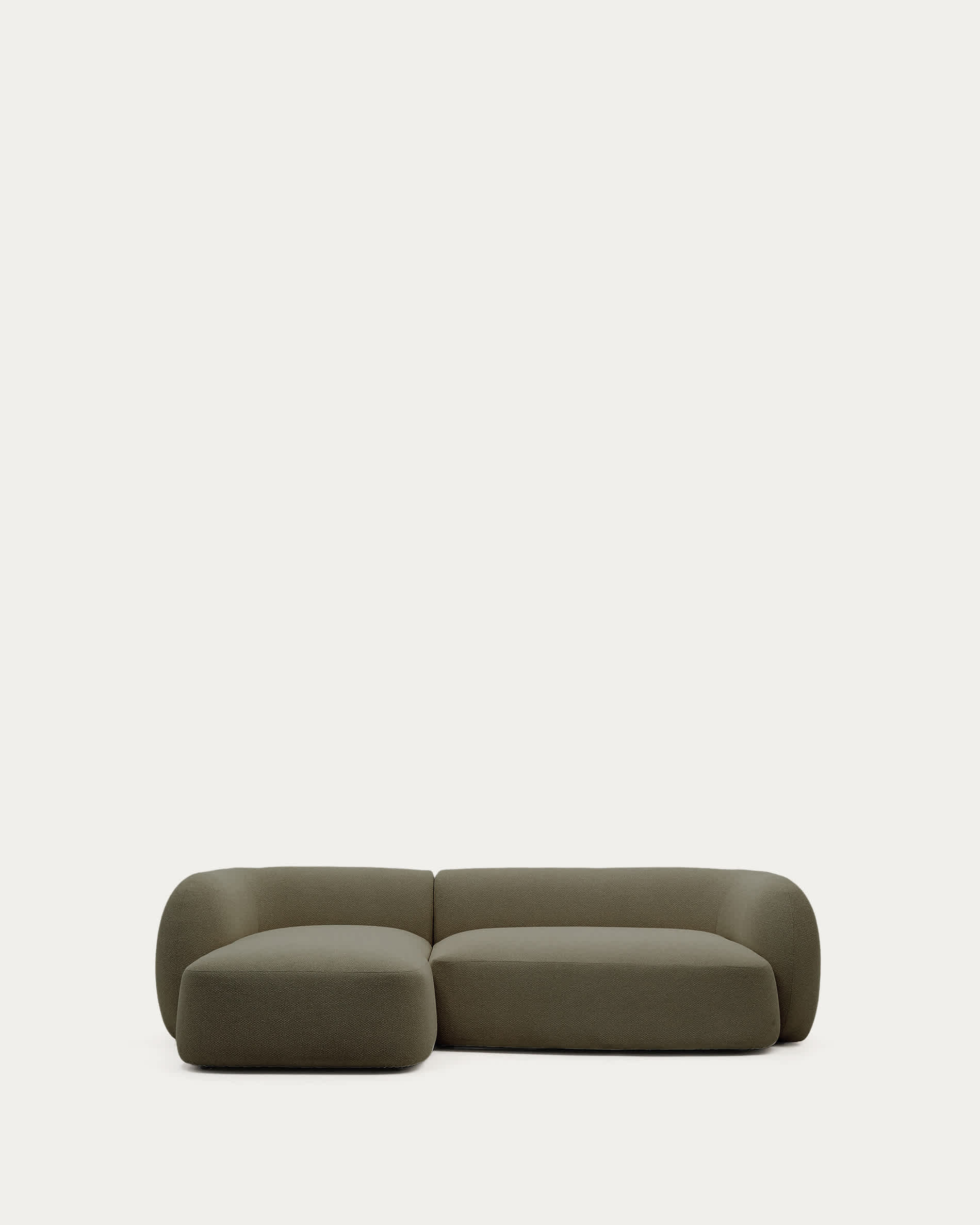 Martina fire-retardant green chenille 3-seater modular sofa with left chaise longue 287 cm