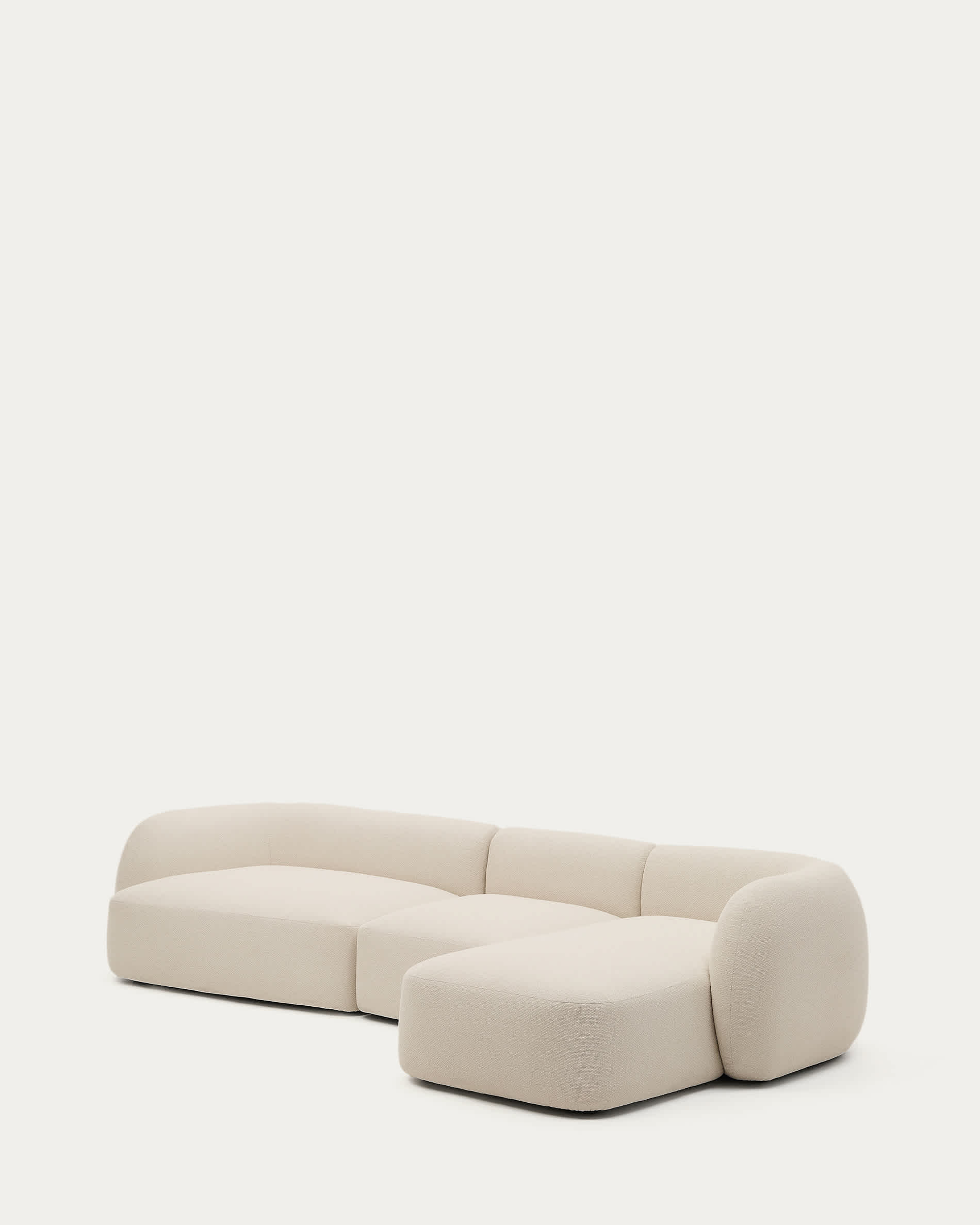 Martina fire-retardant ecru chenille 4-seater modular sofa with right chaise longue 377 cm