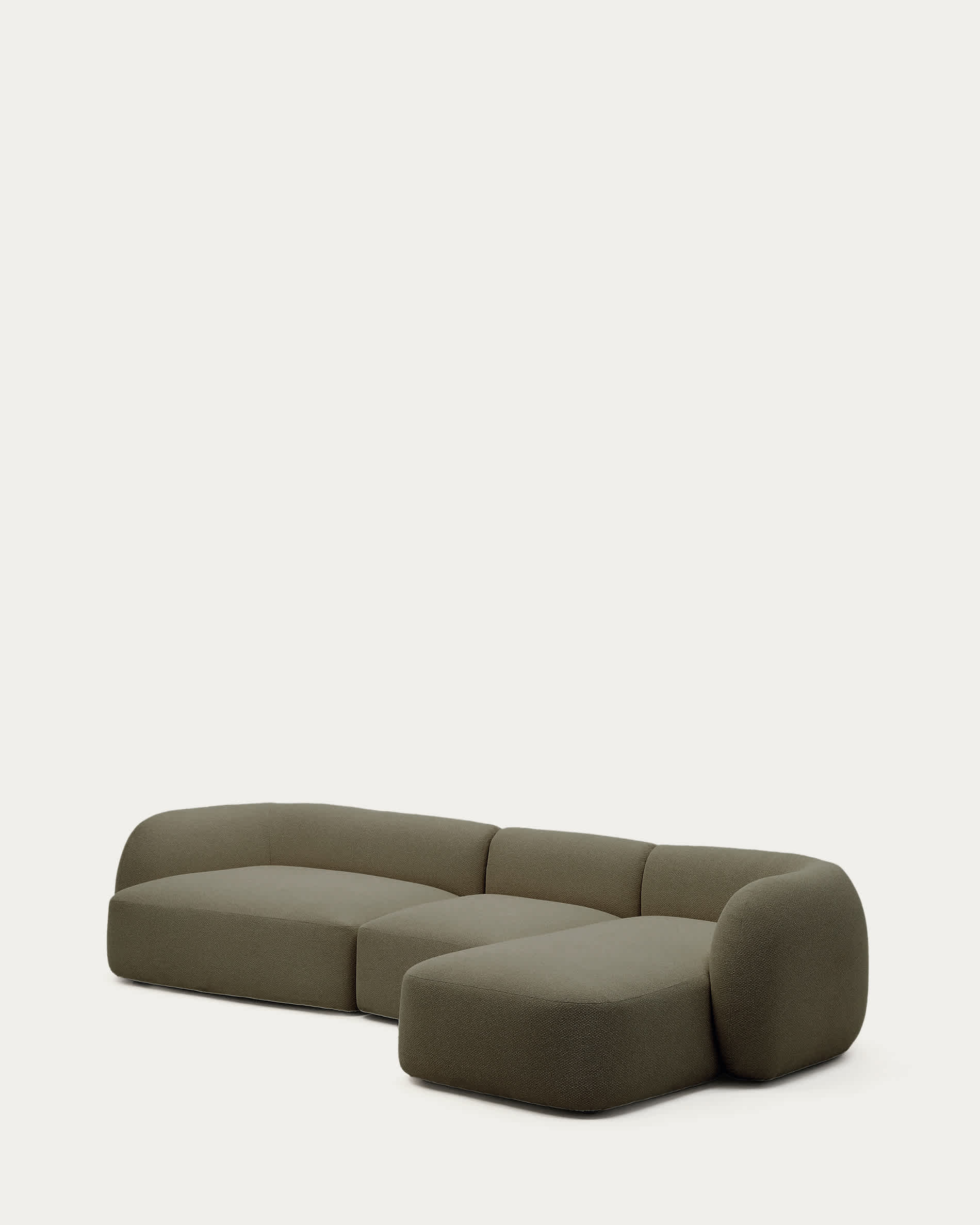 Martina fire-retardant green chenille 4-seater modular sofa with right chaise longue 377 cm