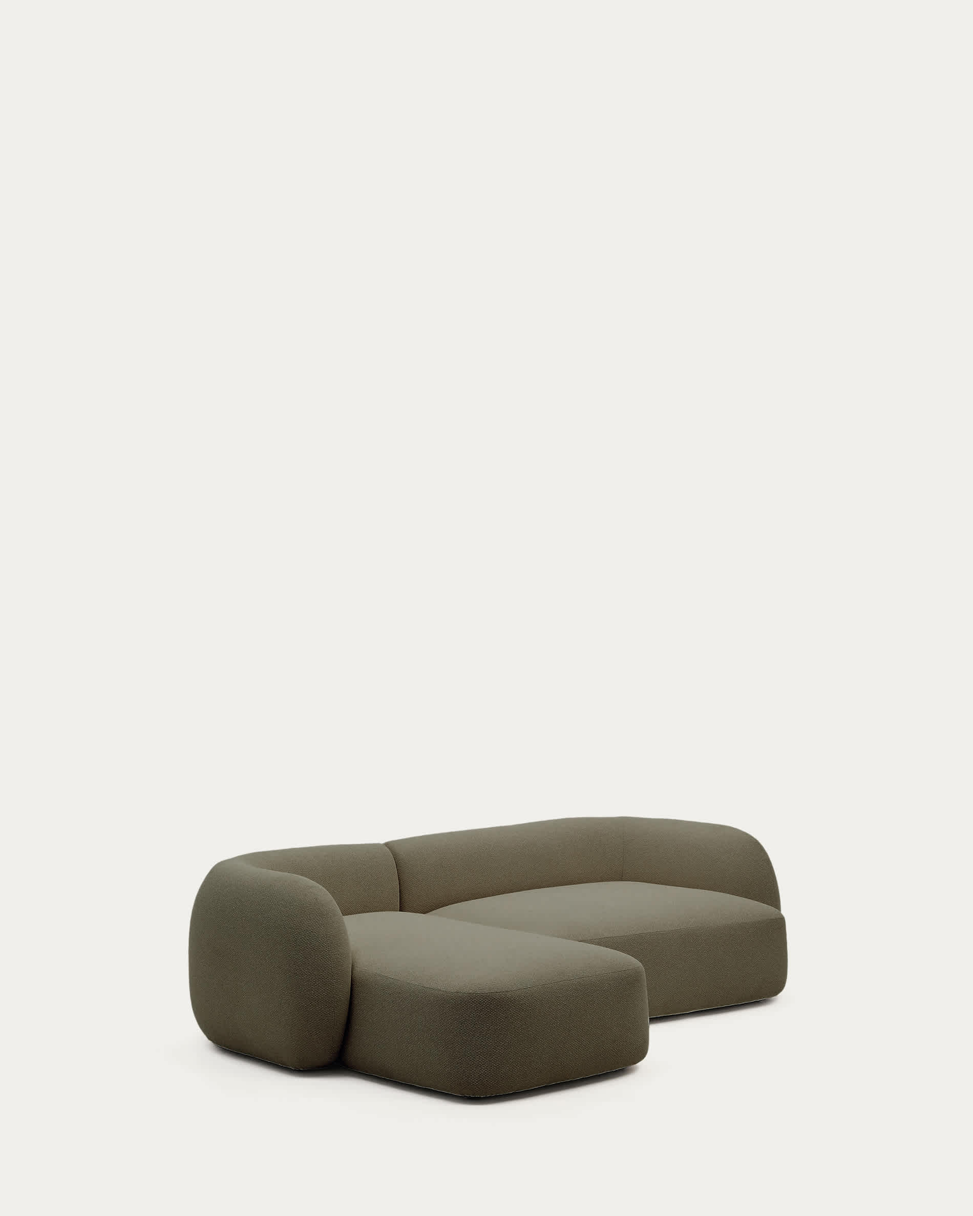 Martina fire-retardant green chenille 3-seater modular sofa with left chaise longue 287 cm