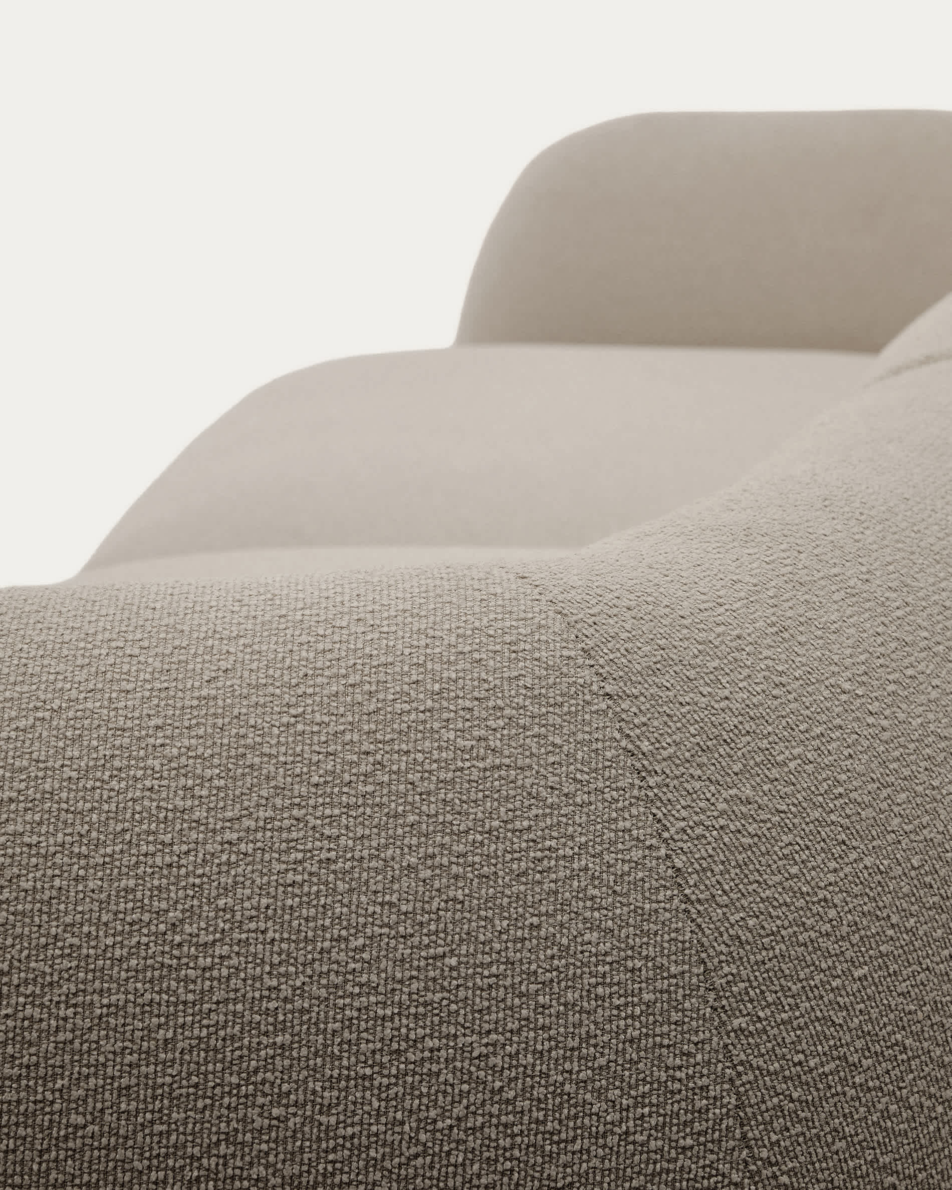 Martina fire-retardant stone-coloured chenille 2-seater modular sofa with right chaise longue 230 cm