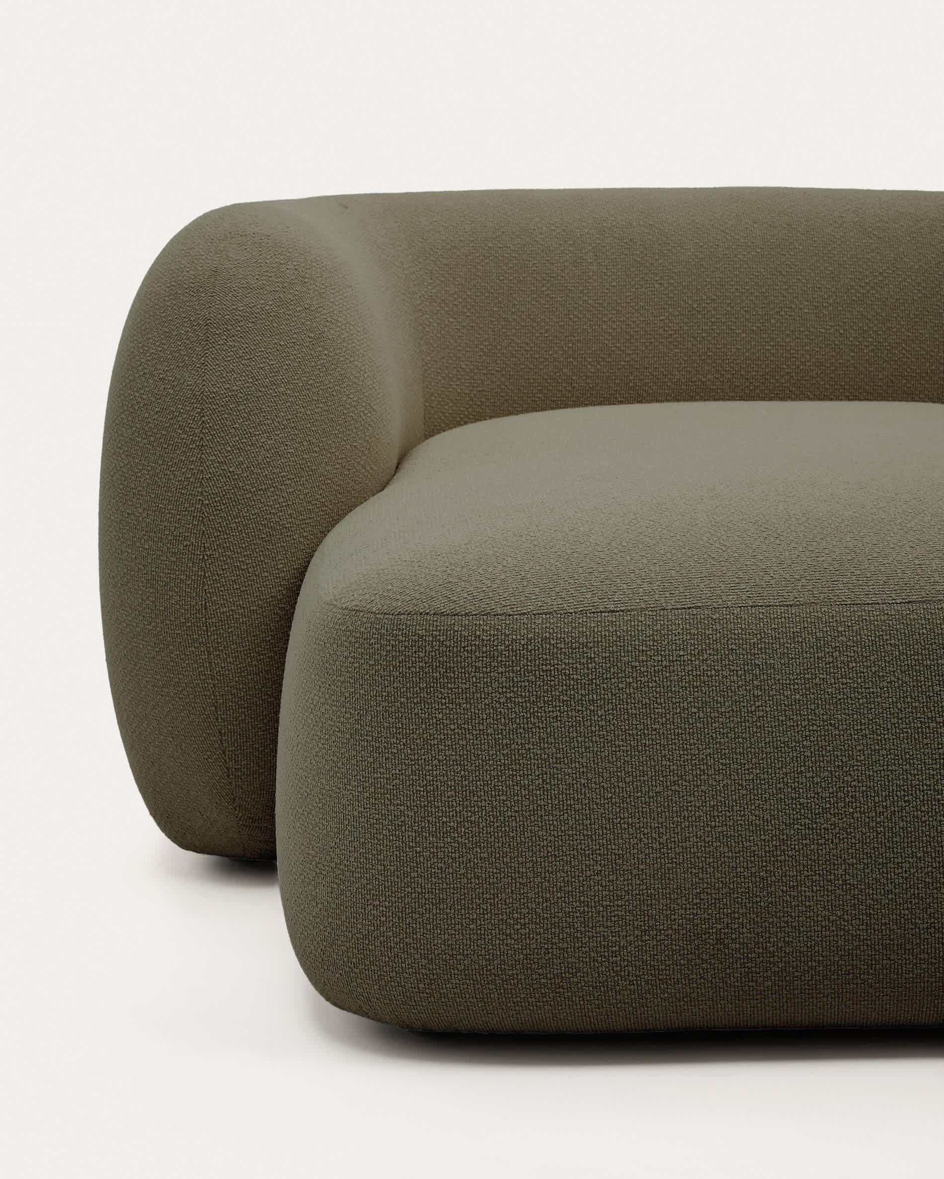 Martina fire-retardant green chenille 4-seater modular sofa with right chaise longue 377 cm