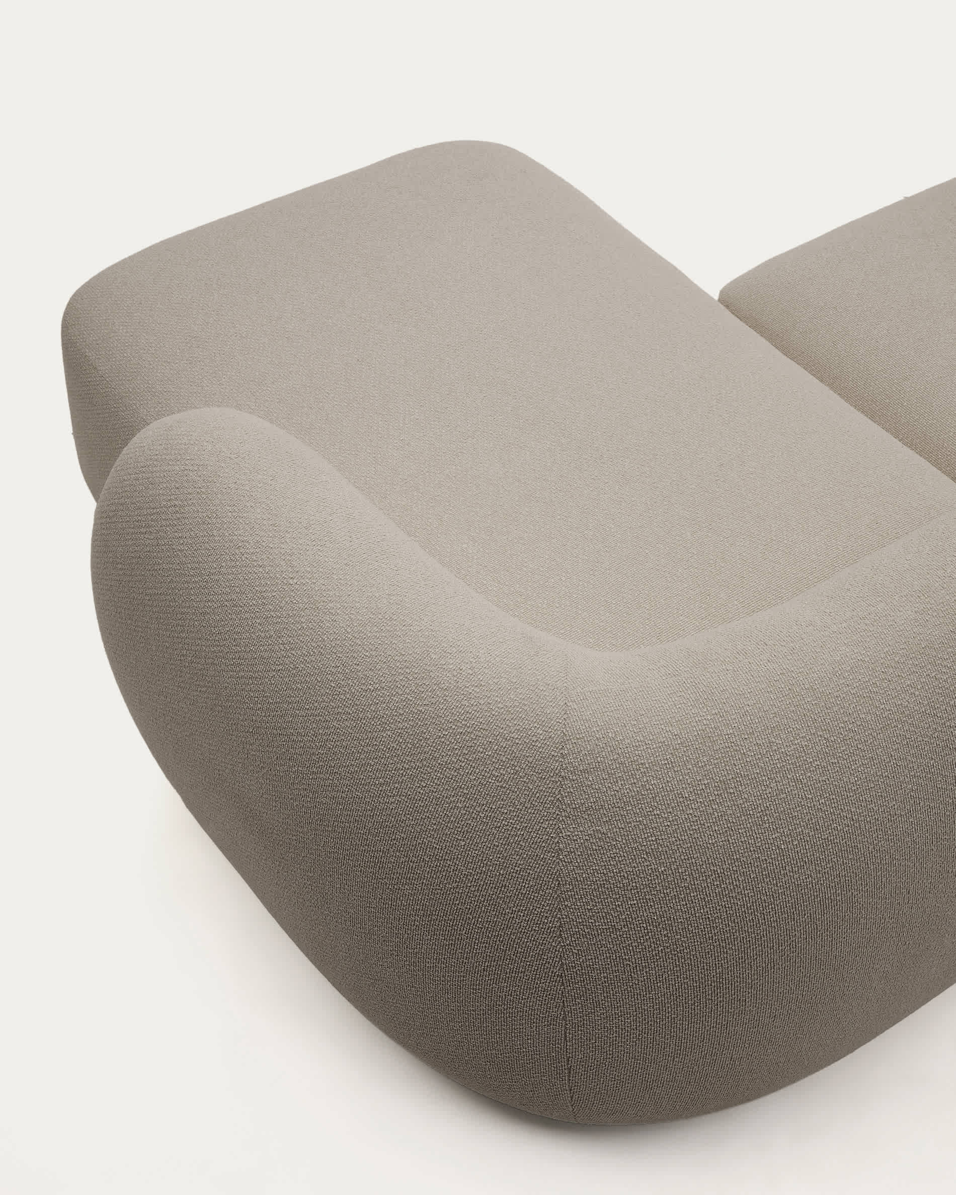 Martina fire-retardant stone-coloured chenille 2-seater modular sofa with right chaise longue 230 cm