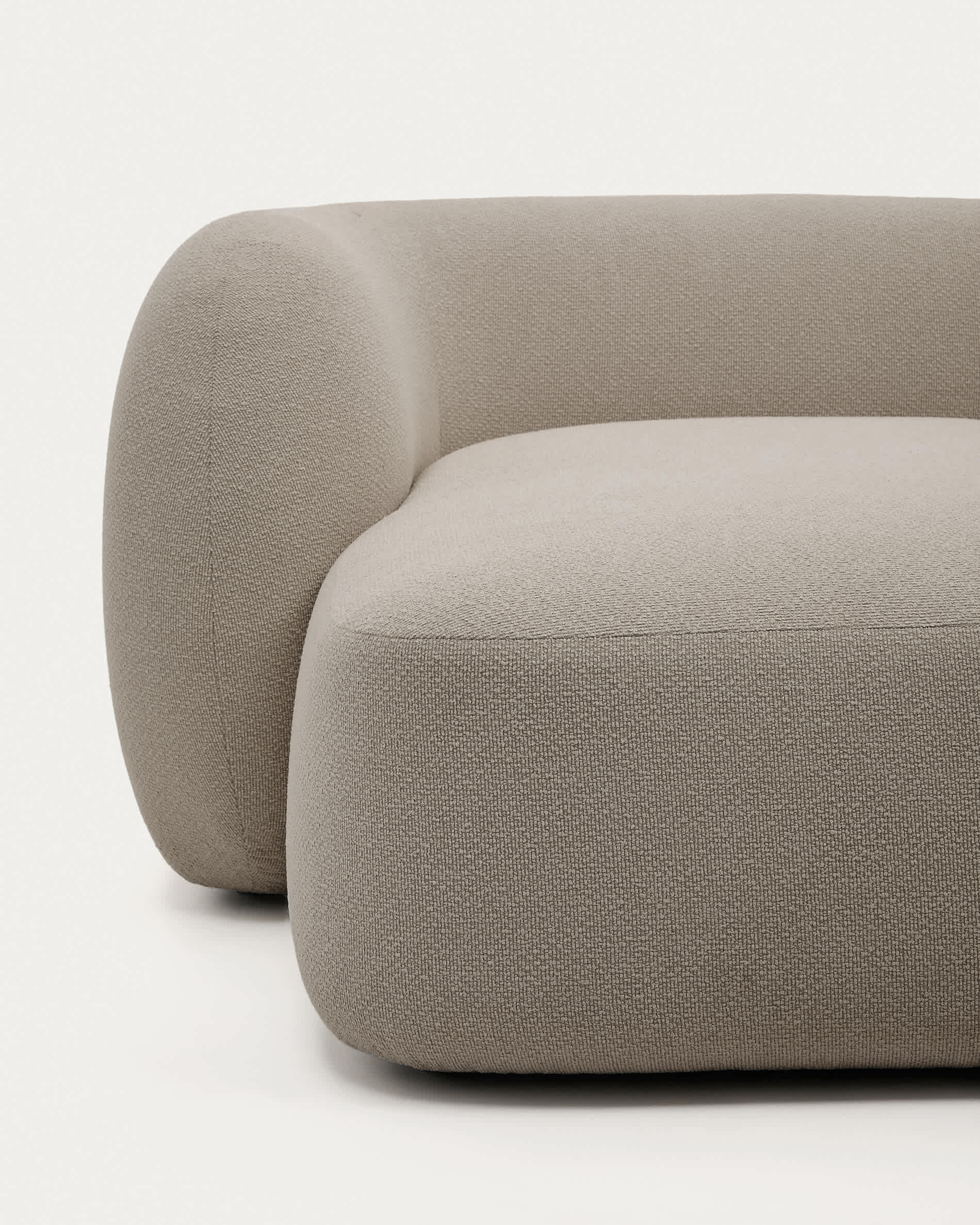 Martina fire-retardant stone-coloured chenille 4-seater modular sofa with right chaise longue 377 cm
