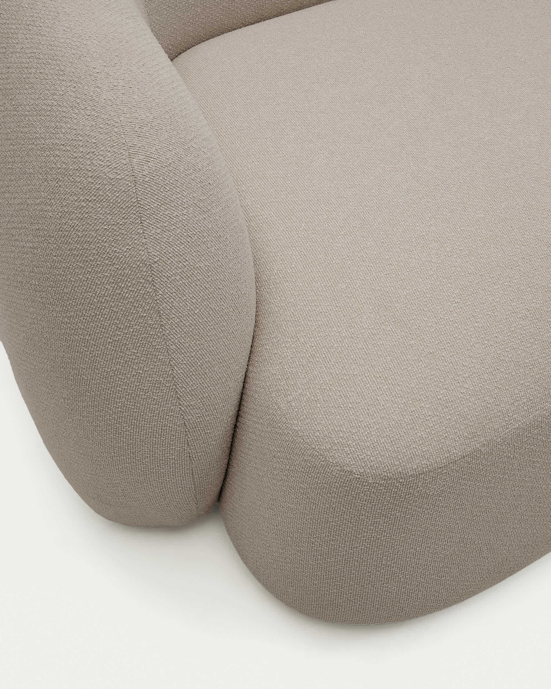 Martina fire-retardant stone-coloured chenille 4-seater modular sofa with right chaise longue 377 cm