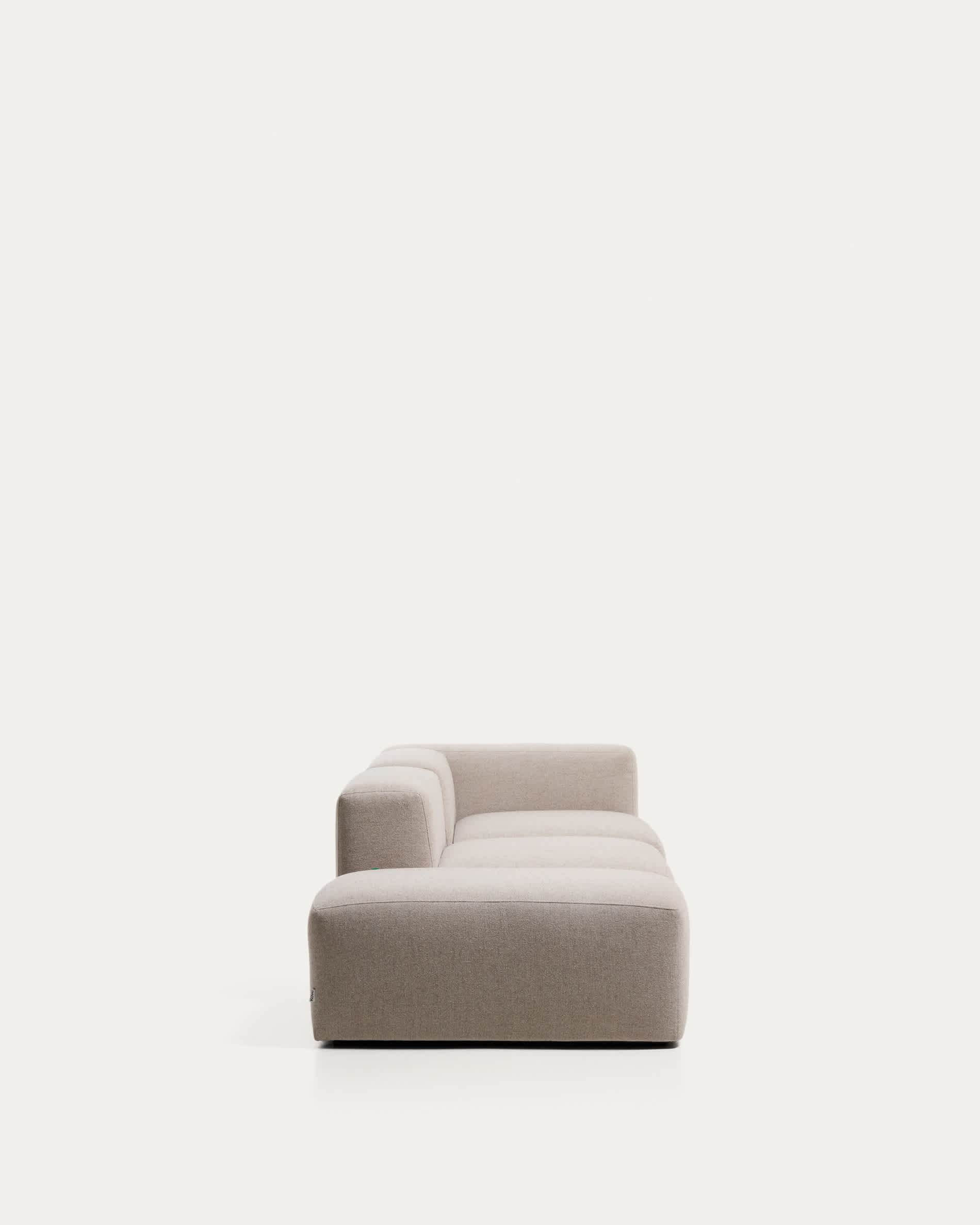 Blok 3-seater sofa with right armrest and end pouffe in beige chenille 270cm FSC Mix Credit