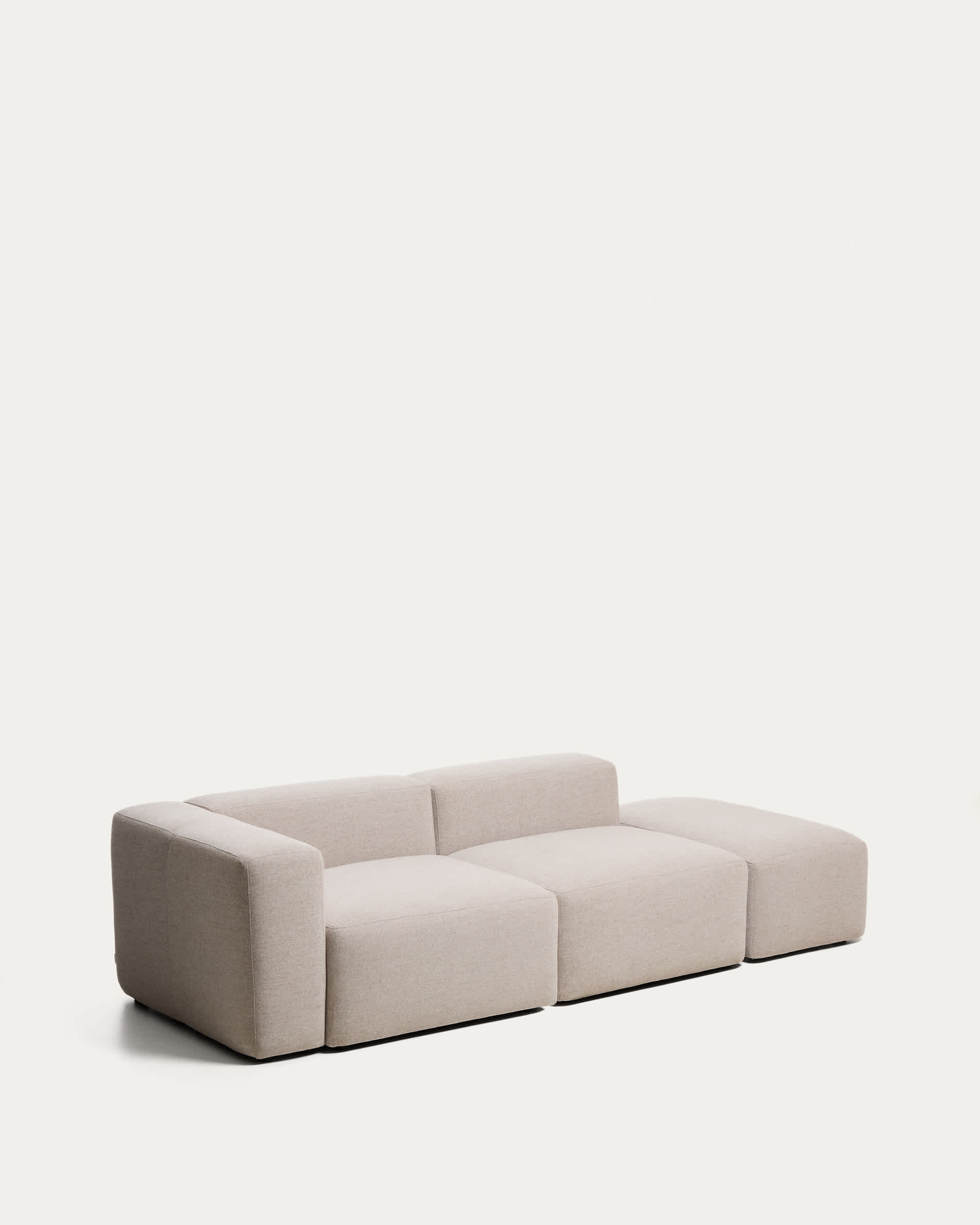 Blok 3-seater sofa with left armrest and end pouffe in beige chenille 270cm FSC Mix Credit