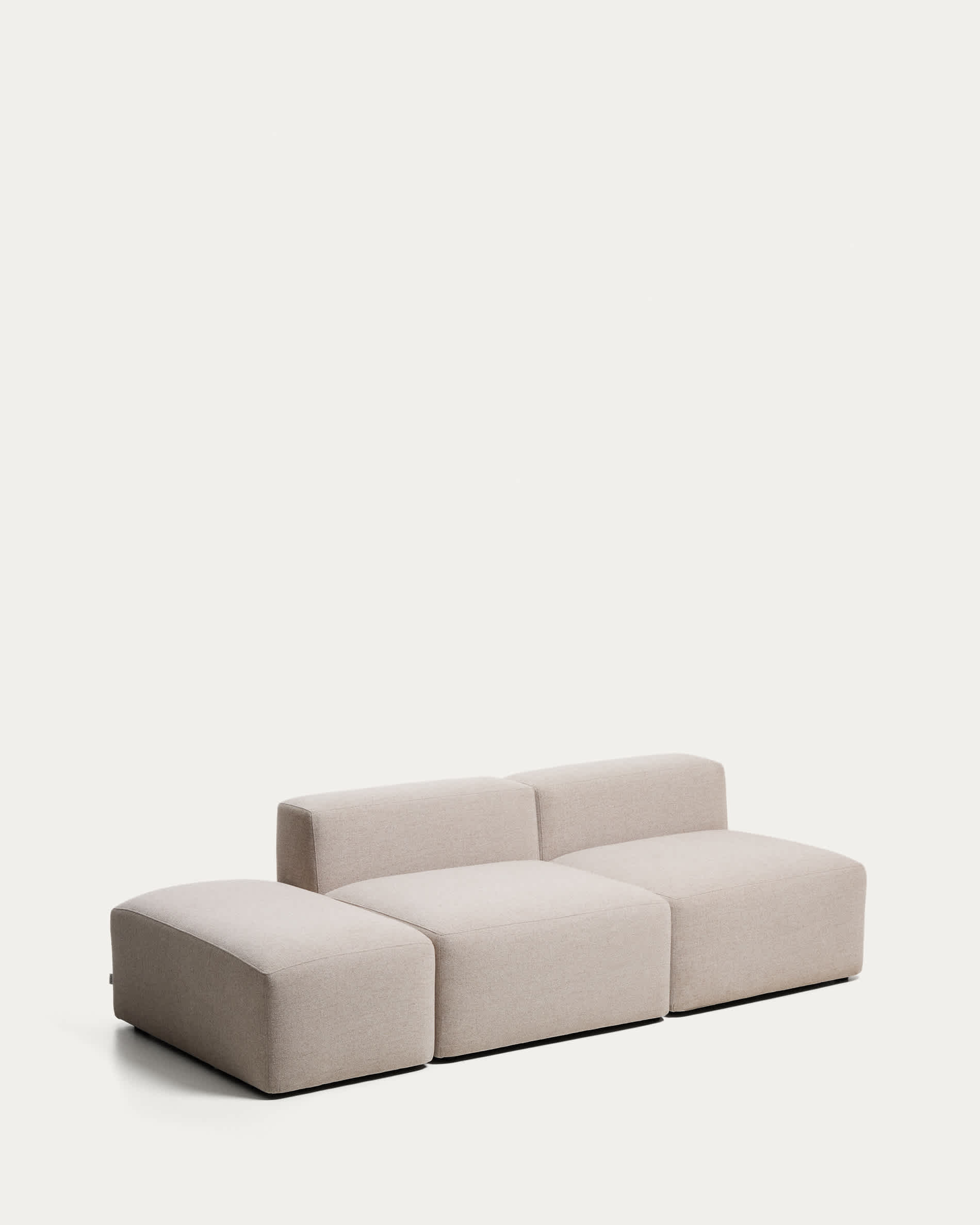 Blok 3-seater sofa with end pouffe in beige chenille 240cm FSC Mix Credit
