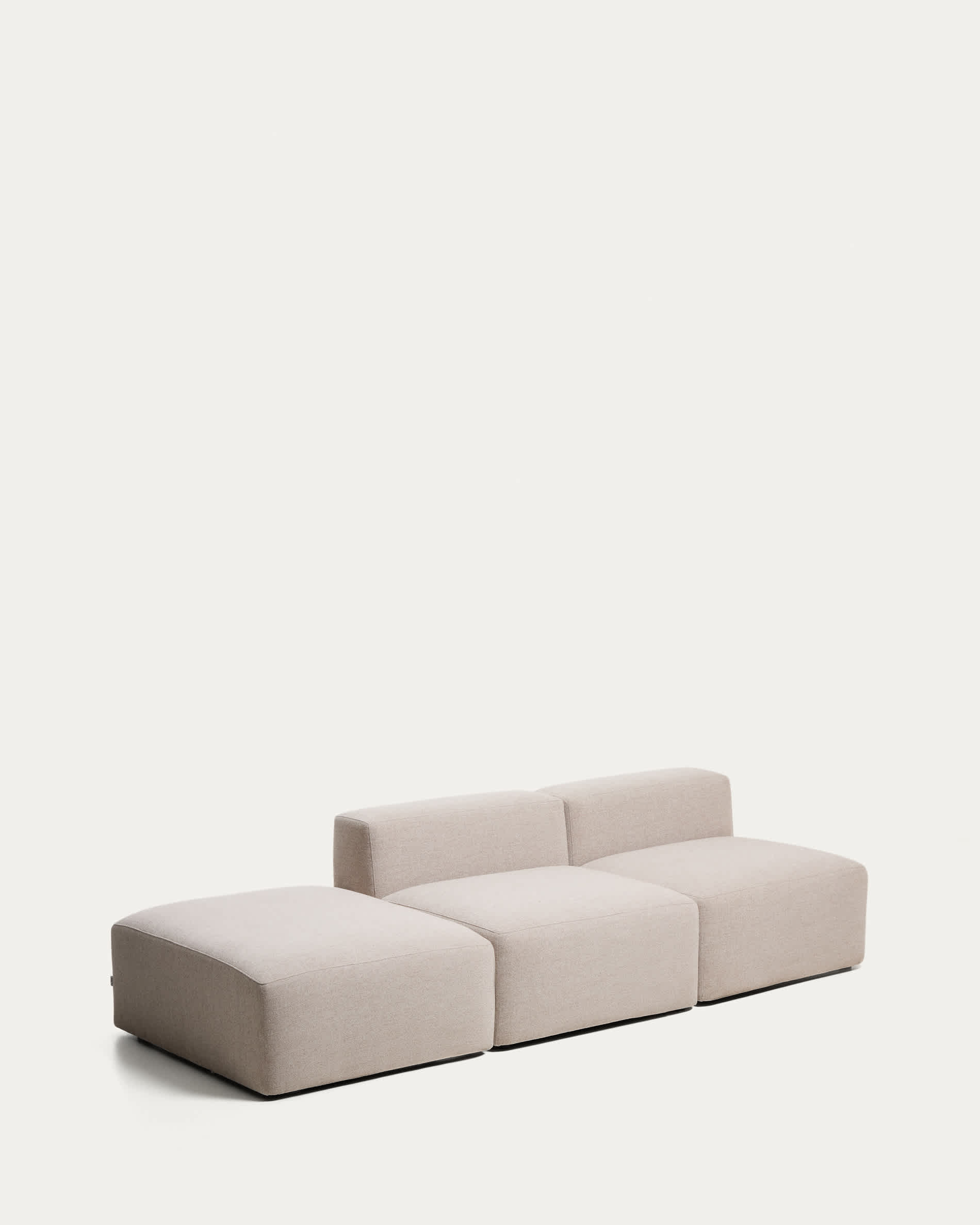 Blok 3-seater sofa with end pouffe in beige chenille 270cm FSC Mix Credit