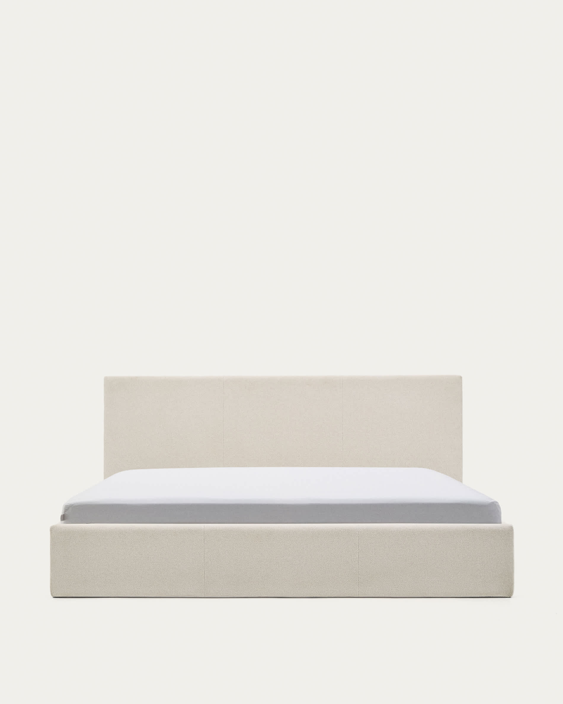Nahiri beige chenille lift-up storage bed for a 180 x 200 cm mattress
