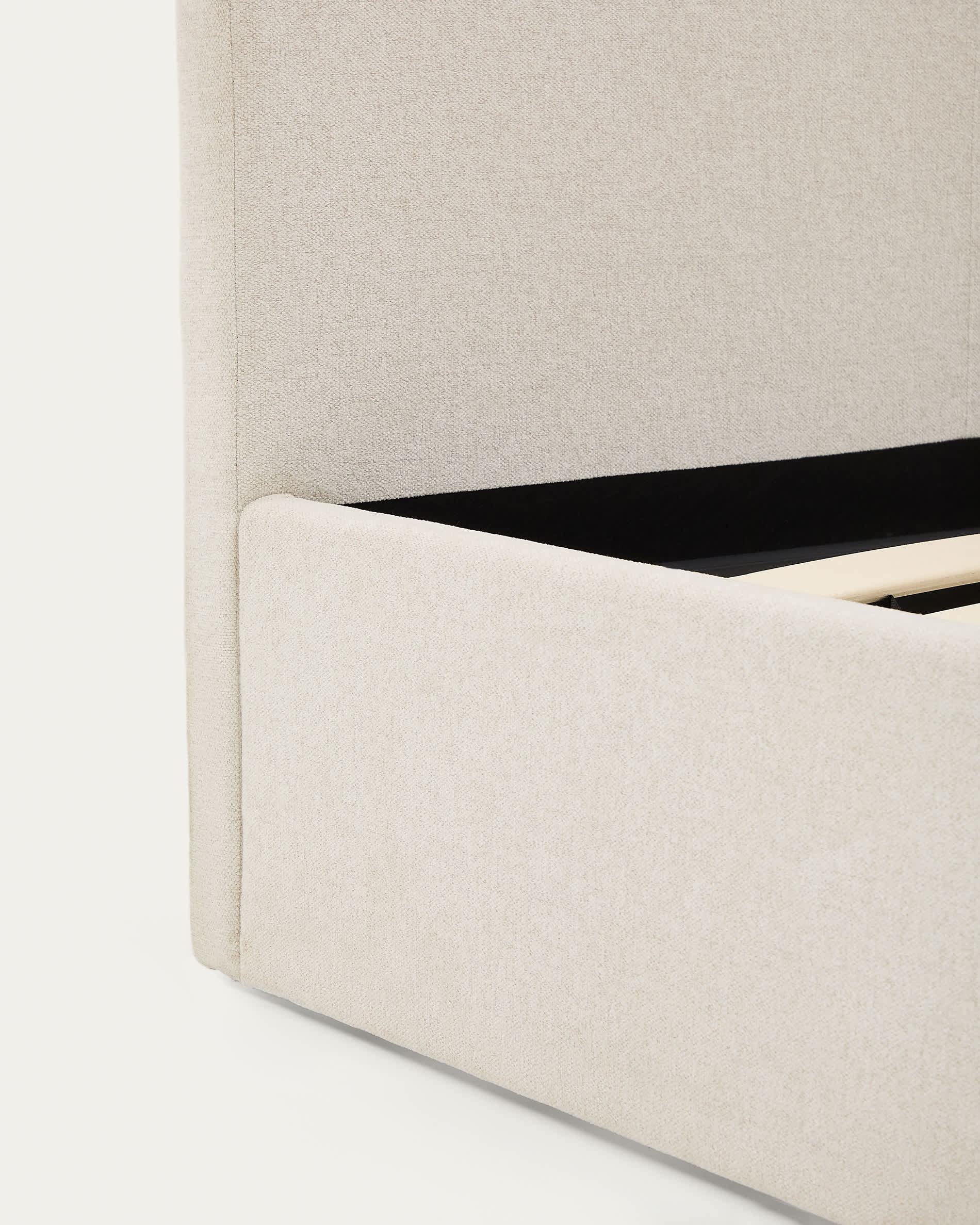 Nahiri beige chenille lift-up storage bed for a 150 x 200 cm mattress