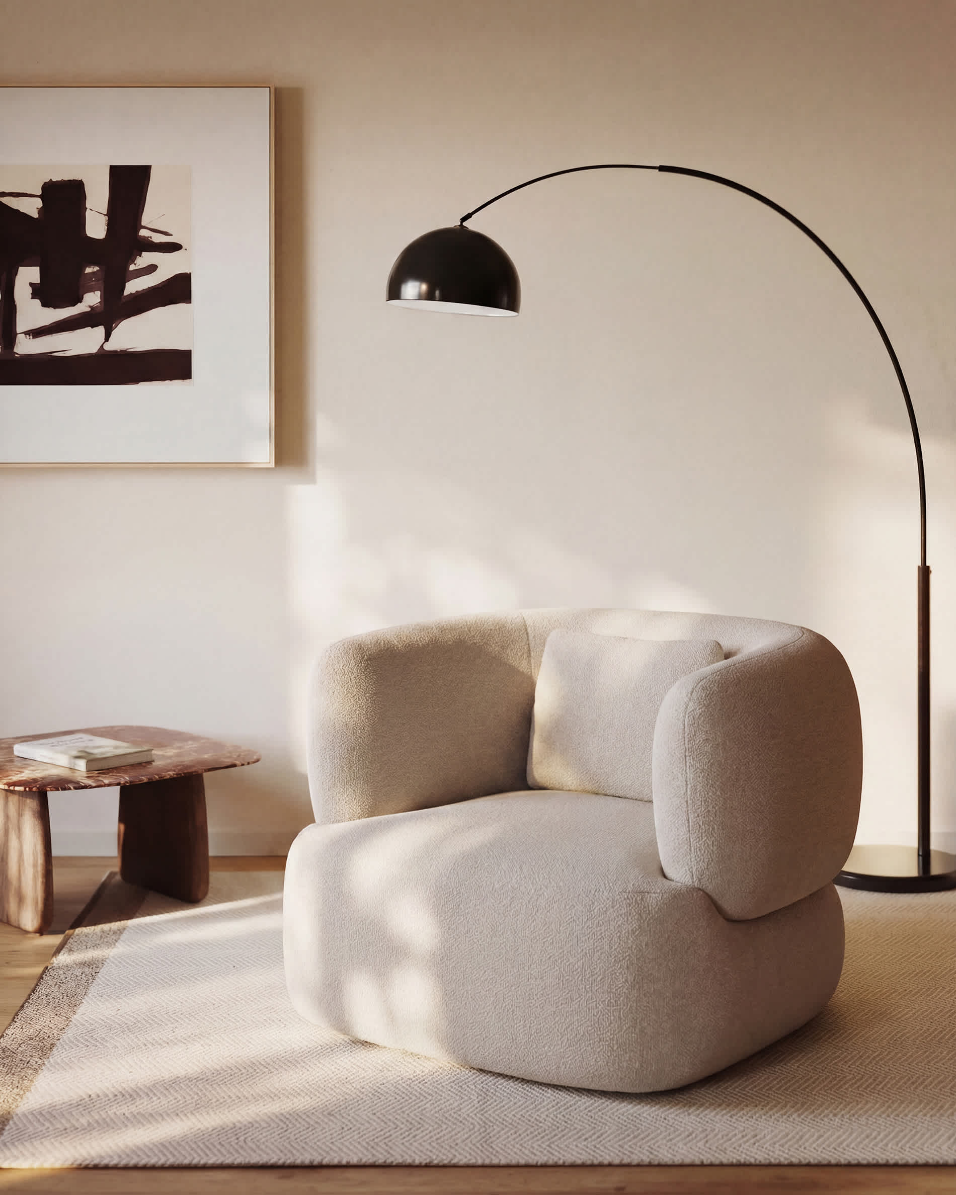 Martina stone-coloured chenille swivel armchair with cushion FSC Mix Credit