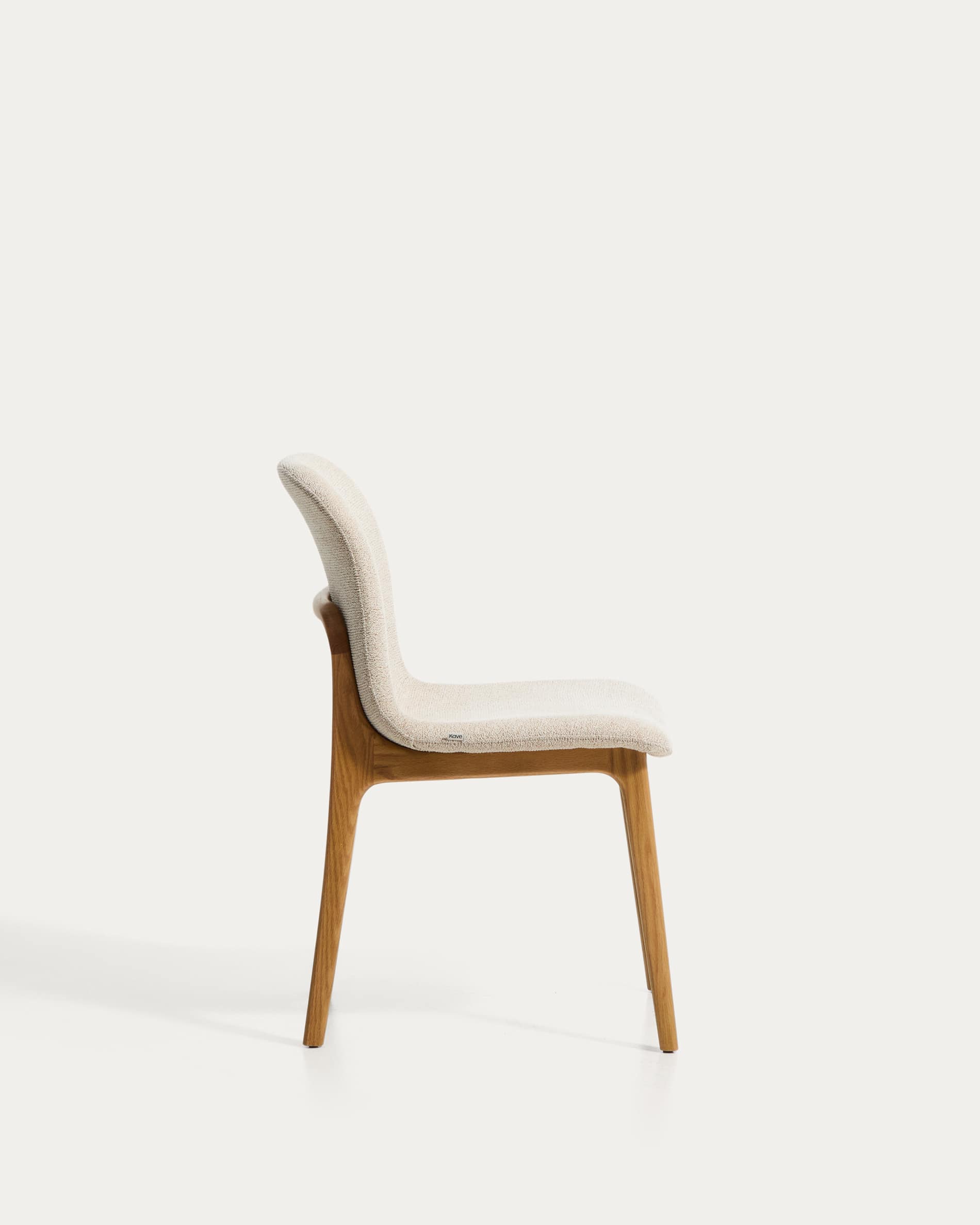Elnor chair in beige chenille with solid oak wood legs in a natural finish