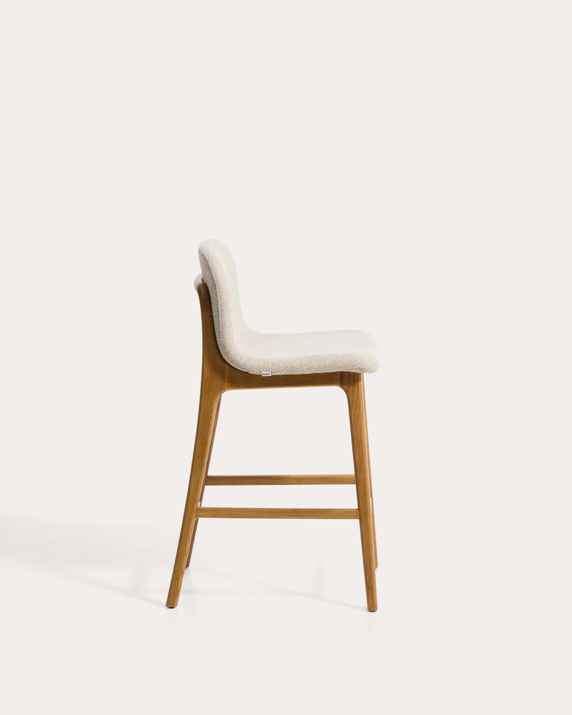 Elnor stool in beige chenille with solid oak wood legs in a natural finish 65cm