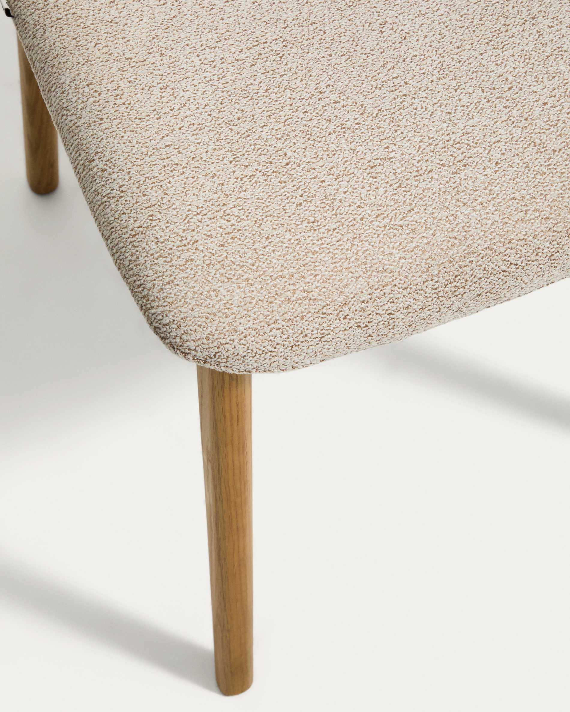 Elnor chair in beige chenille with solid oak wood legs in a natural finish