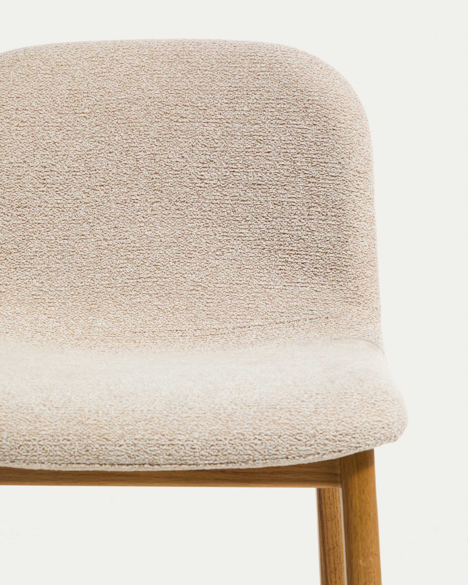 Elnor stool in beige chenille with solid oak wood legs in a natural finish 65cm