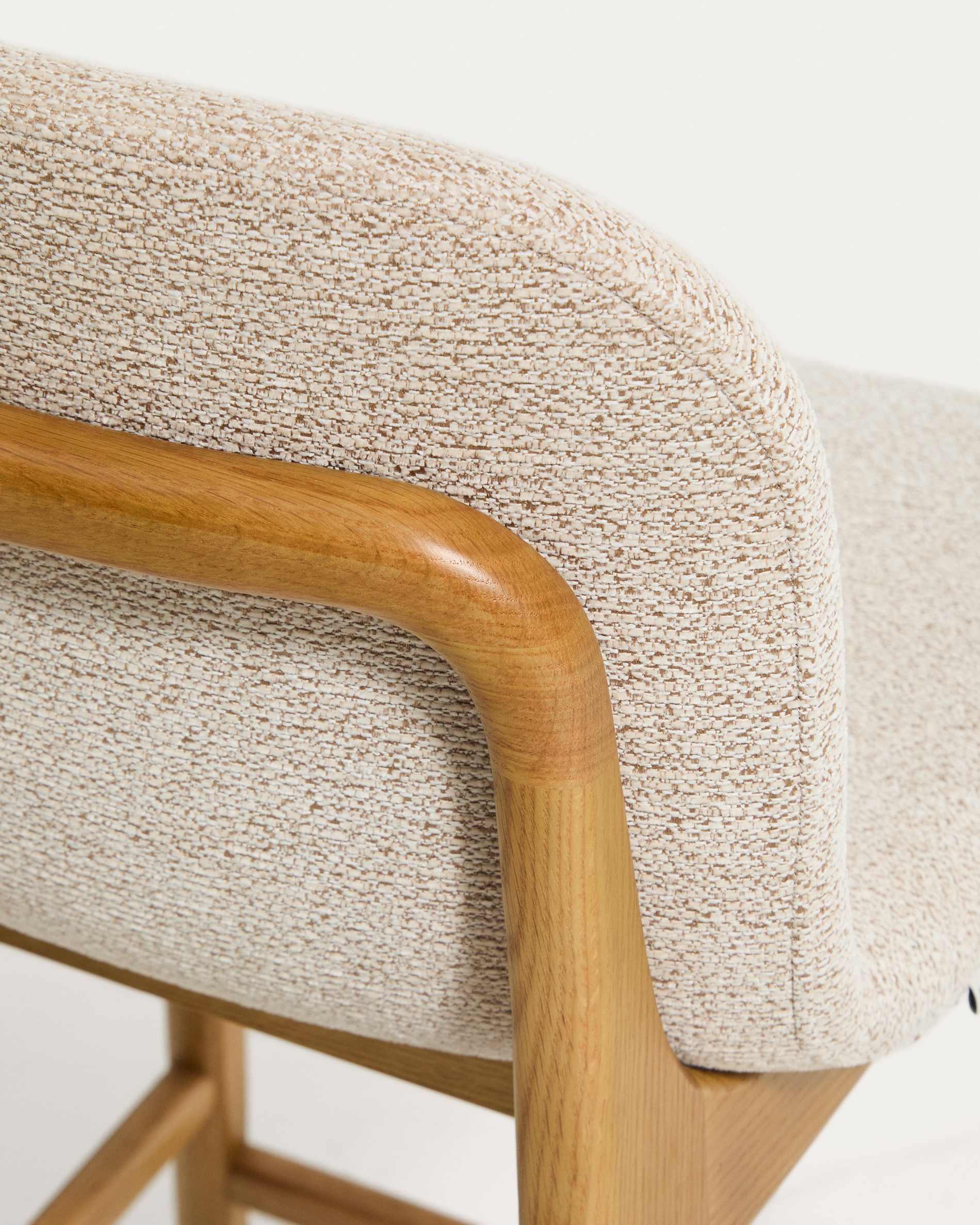 Elnor stool in beige chenille with solid oak wood legs in a natural finish 65cm