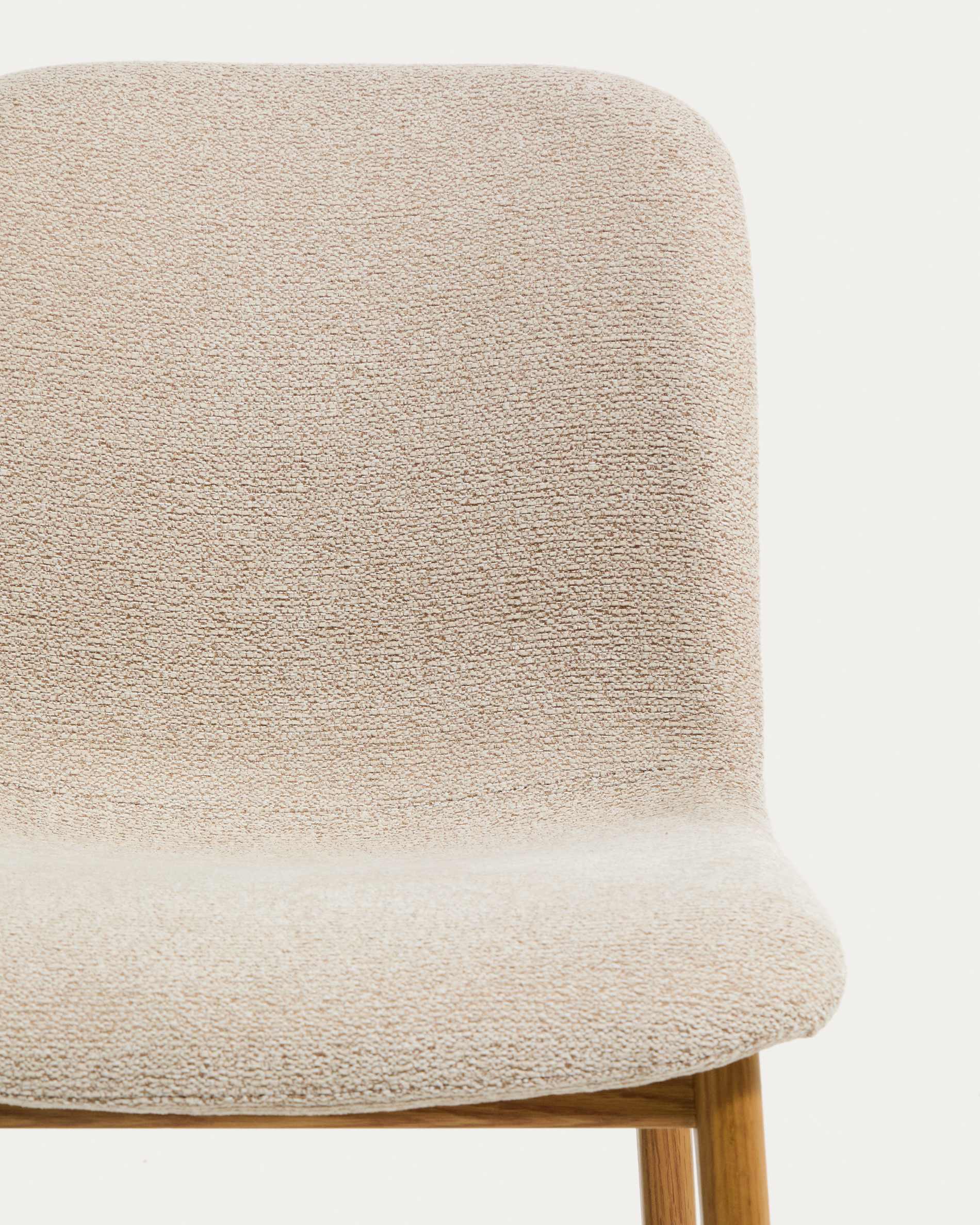 Elnor chair in beige chenille with solid oak wood legs in a natural finish