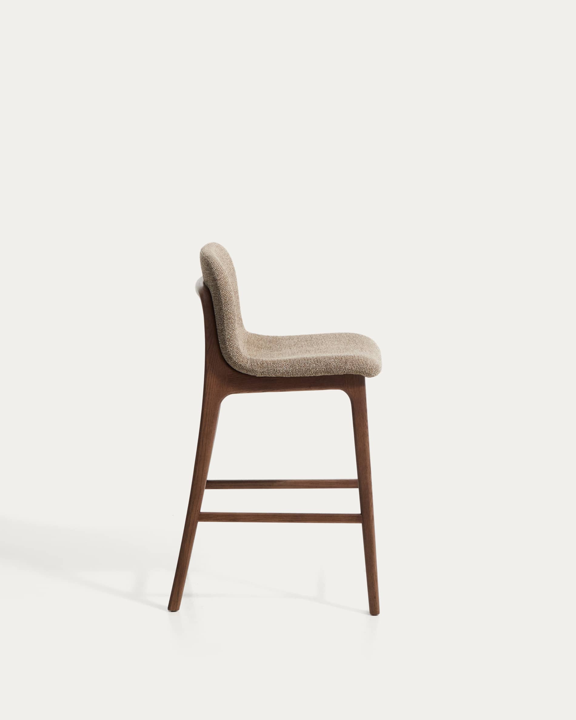 Elnor stool in brown chenille with solid oak wood legs in a walnut finish 65cm