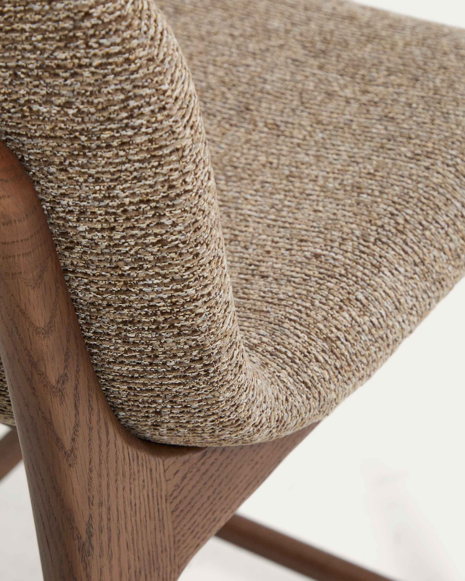 Elnor stool in brown chenille with solid oak wood legs in a walnut finish 65cm