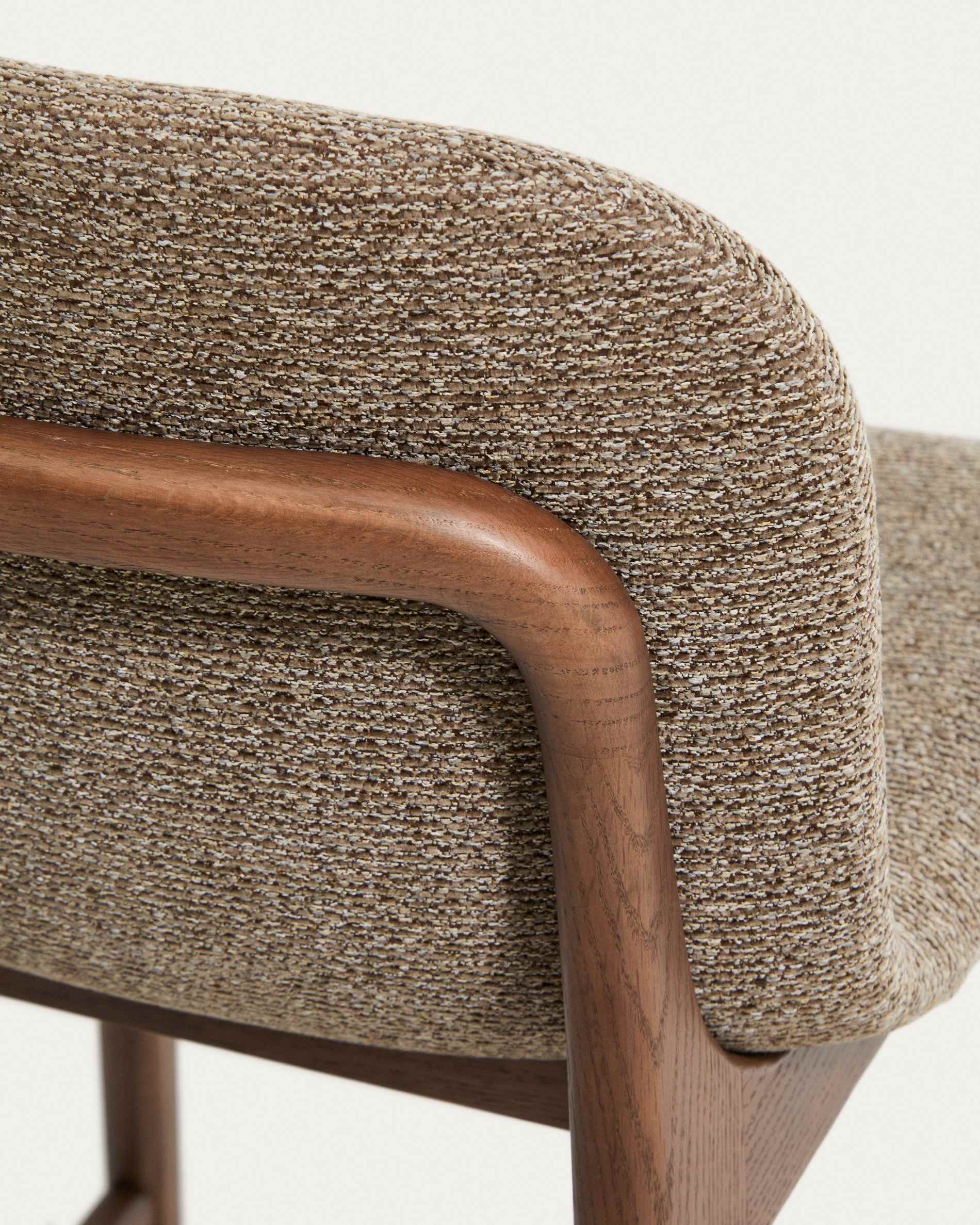 Elnor stool in brown chenille with solid oak wood legs in a walnut finish 65cm