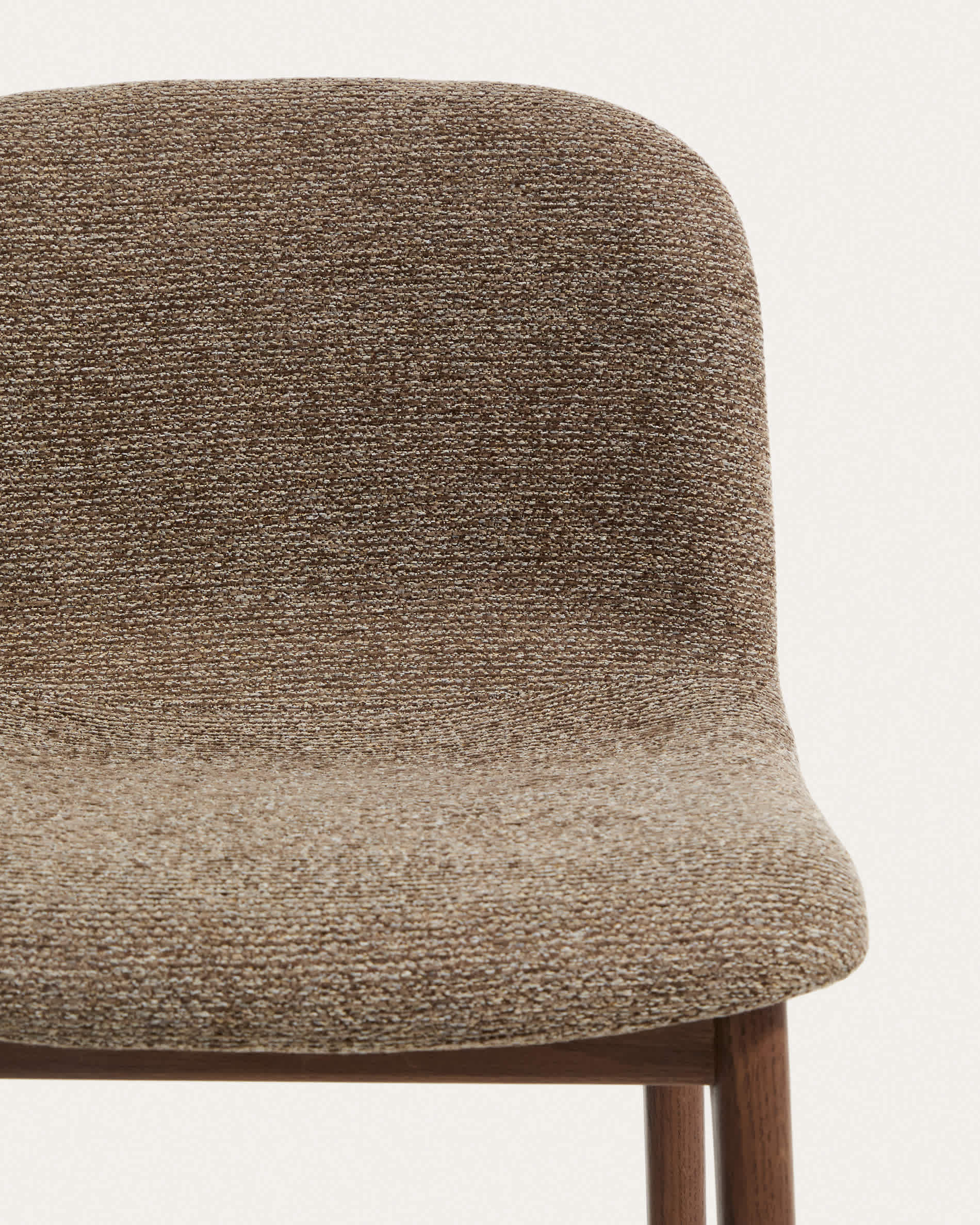 Elnor stool in brown chenille with solid oak wood legs in a walnut finish 65cm