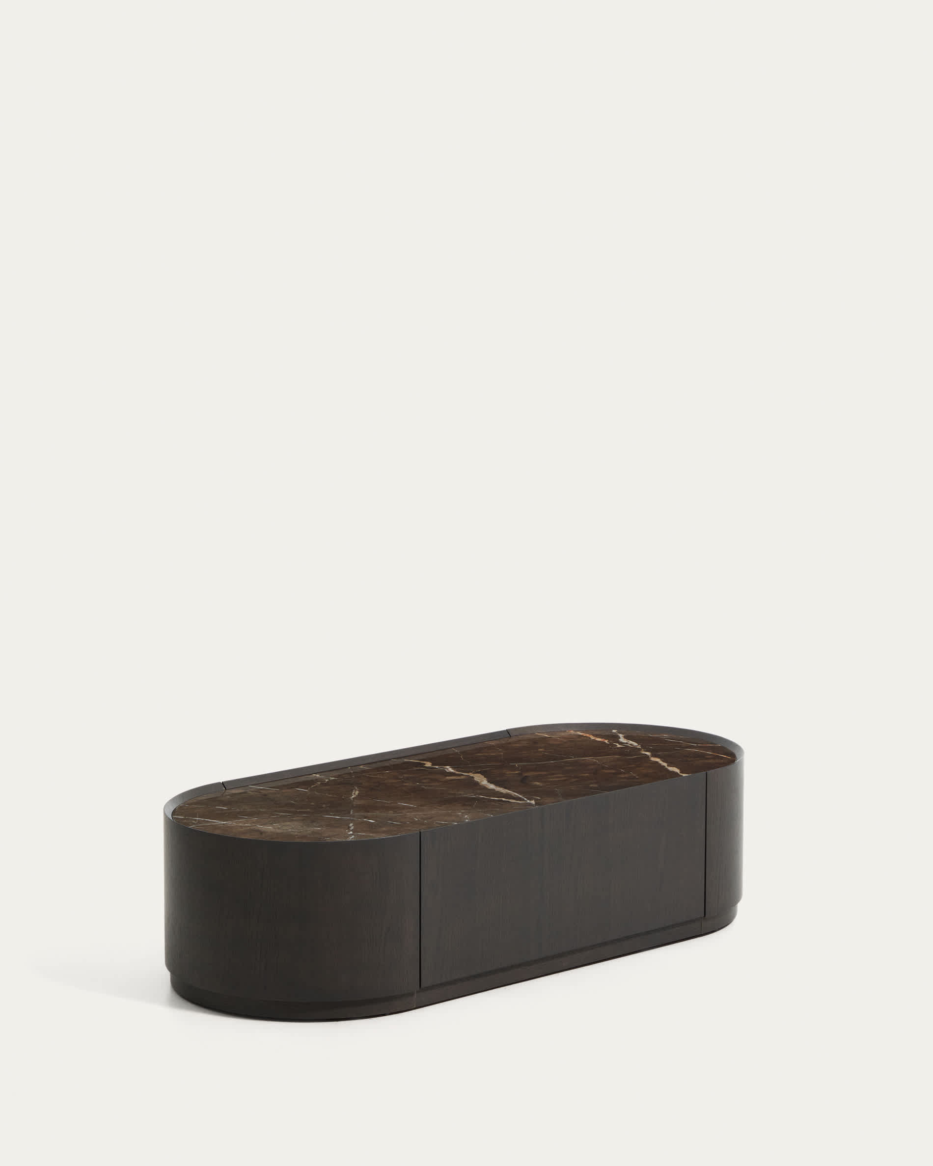 Nemore coffee table with 1 oak veneer drawer and Emperador marble-effect ceramic top, FSC Mix Credit, 140 x 60 cm