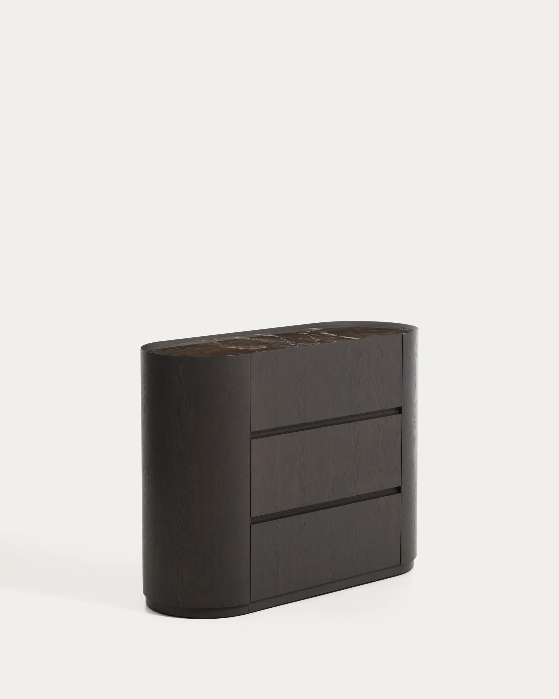 Nemore chest of drawers with 3 oak veneer drawers and Emperador marble-effect ceramic top, FSC Mix Credit, 120 x 45 cm