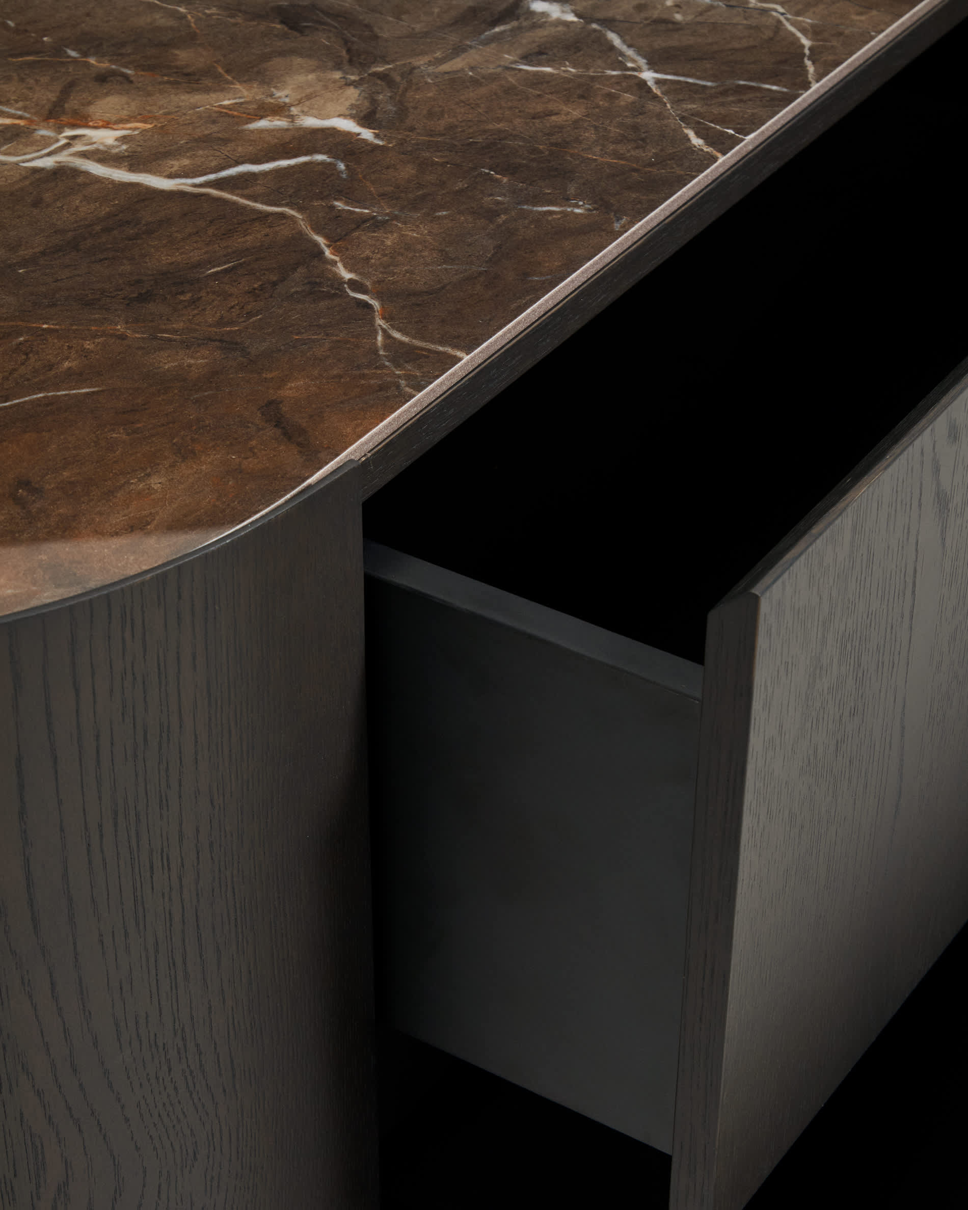 Nemore chest of drawers with 3 oak veneer drawers and Emperador marble-effect ceramic top, FSC Mix Credit, 120 x 45 cm
