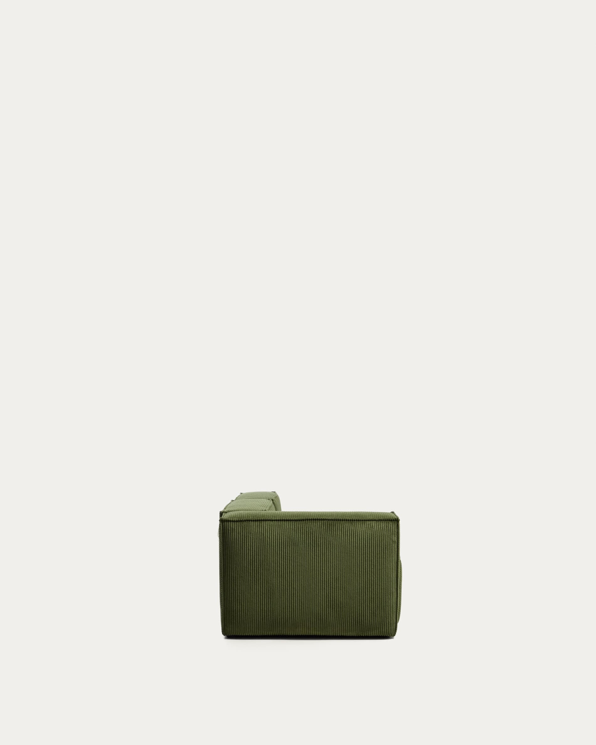 Blok 3-seater sofa with left armrest and end pouffe in thick green corduroy 270cm FSC Mix Credit
