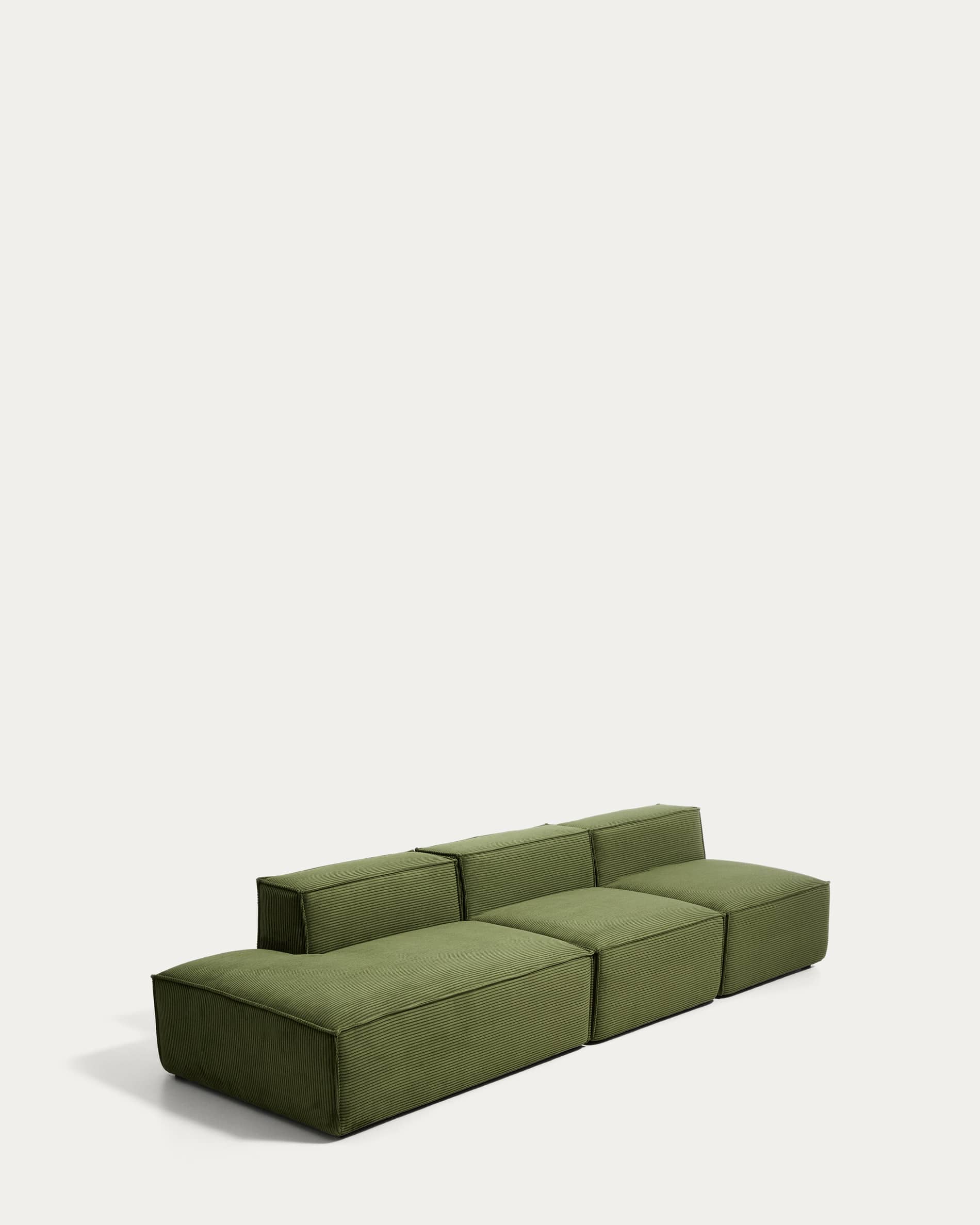 Blok 3-seater sofa with left terminal in green thick corduroy 325cm FSC Mix Credit