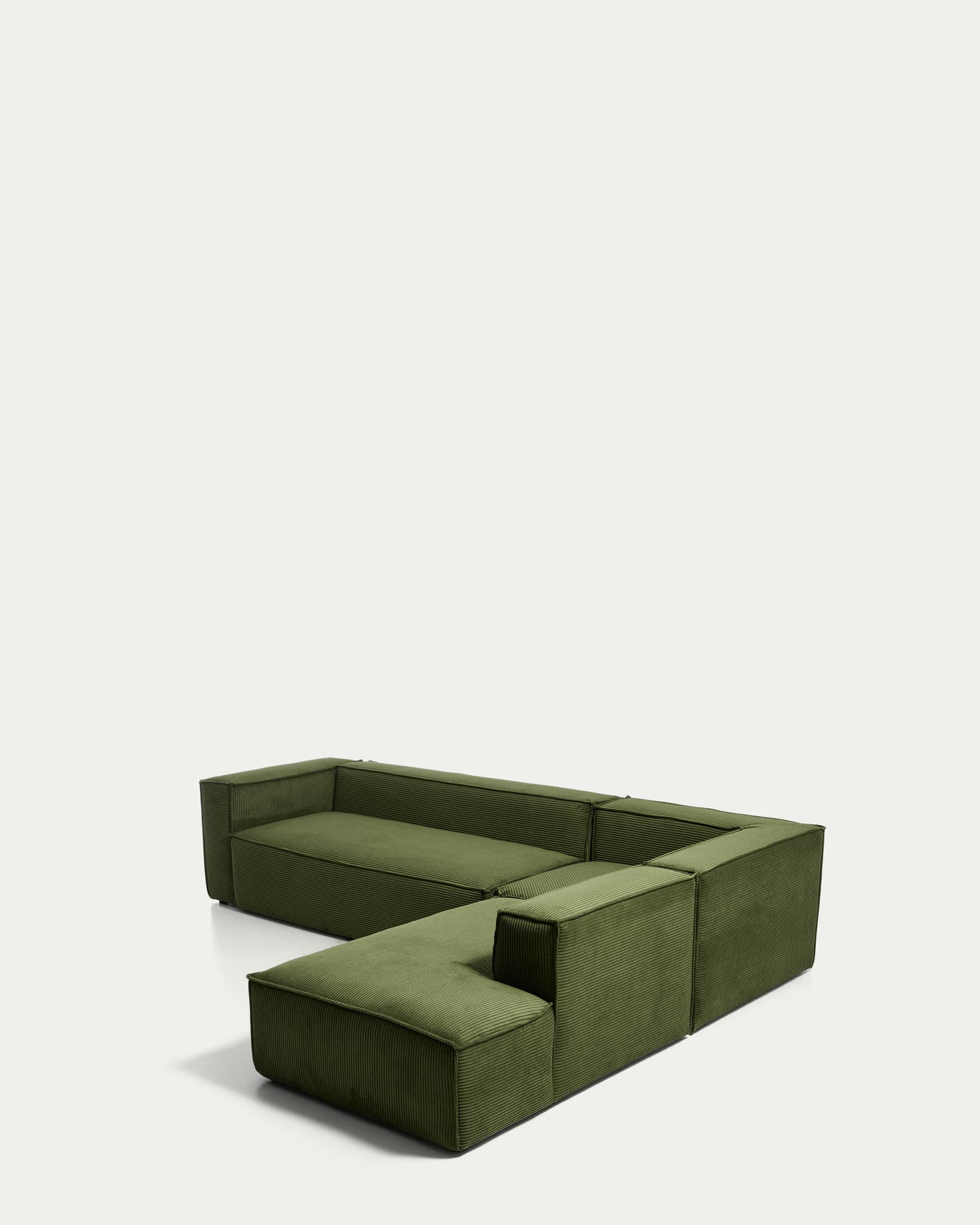 Blok 5-seater corner sofa with right terminal in green thick corduroy 320 x 255cm FSC Mix Credit