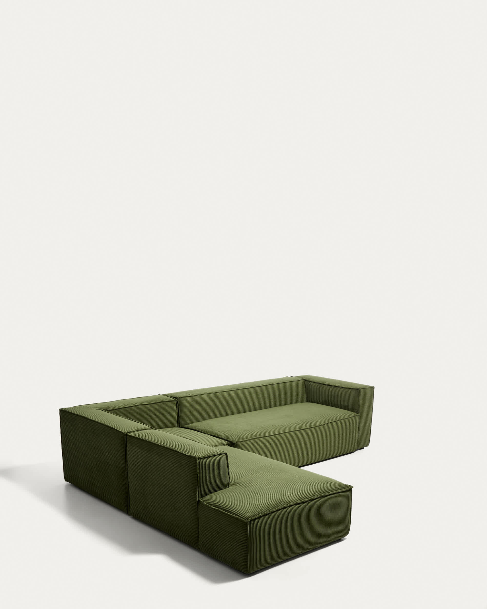 Blok 5-seater corner sofa with left terminal in green thick corduroy 255 x 320cm FSC Mix Credit
